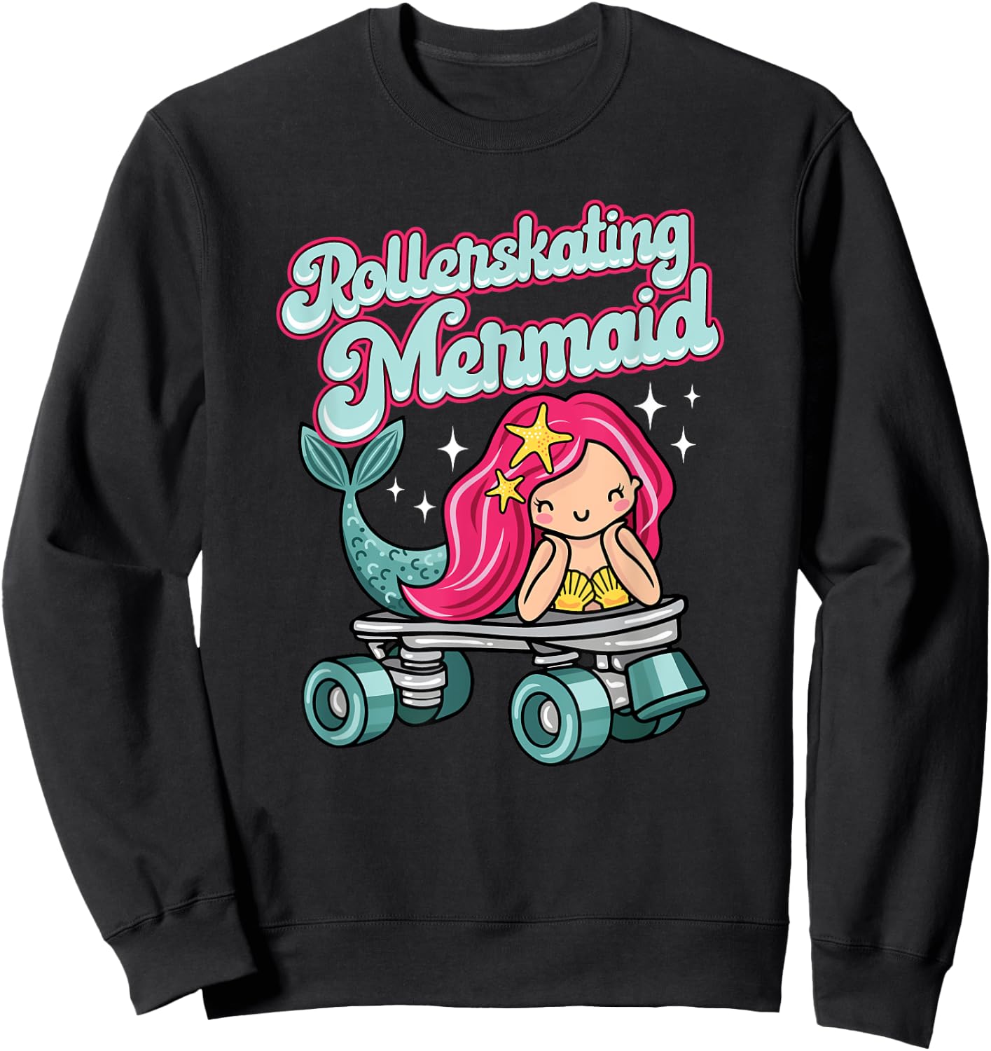 Roller Skating Mermaid Cute Adorable Mermaid On Roller Skate Sweatshirt - Sweatshirt | Black
