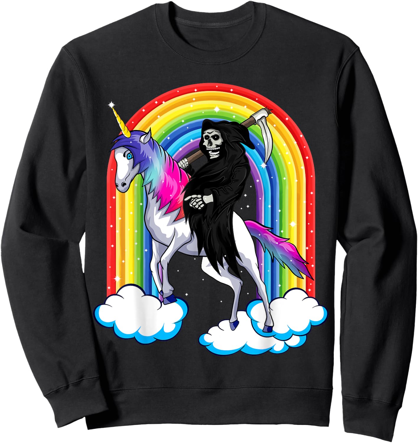 Grim Reaper Skull Riding An Unicorn, Death Unicorn Halloween Sweatshirt - Sweatshirt | Black