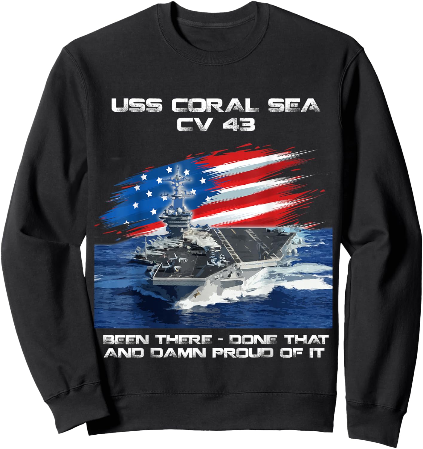 USS Coral Sea CV 43 Aircraft Carrier Veteran USA Flag Xmas Sweatshirt - Sweatshirt | Black
