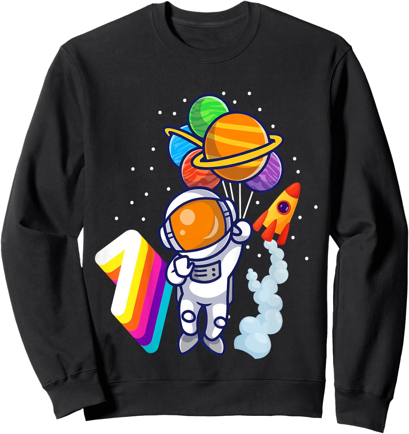 1st Birthday Boy Astronaut 1 Year Space Travel Space Sweatshirt - Sweatshirt | Black