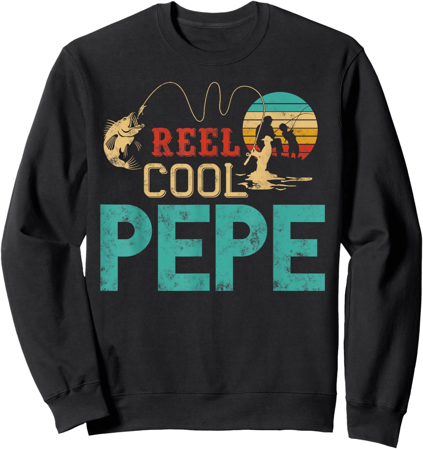 Reel Cool Pepe vintage funny fishing rod Gift Pepe Sweatshirt - Sweatshirt | Black