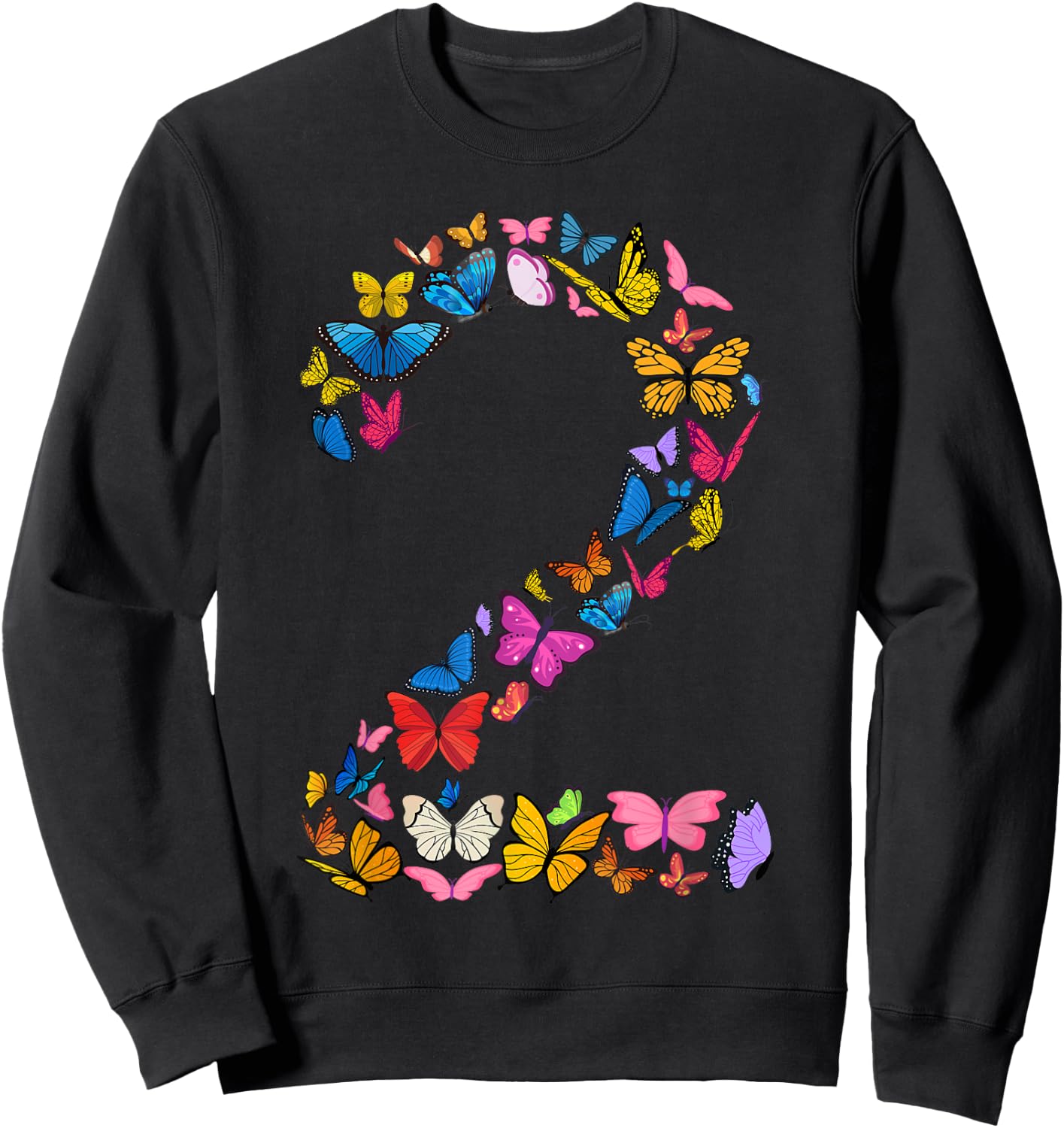 2nd Birthday Butterflies 2 Years Old Girls Butterfly lover Sweatshirt - Sweatshirt | Black