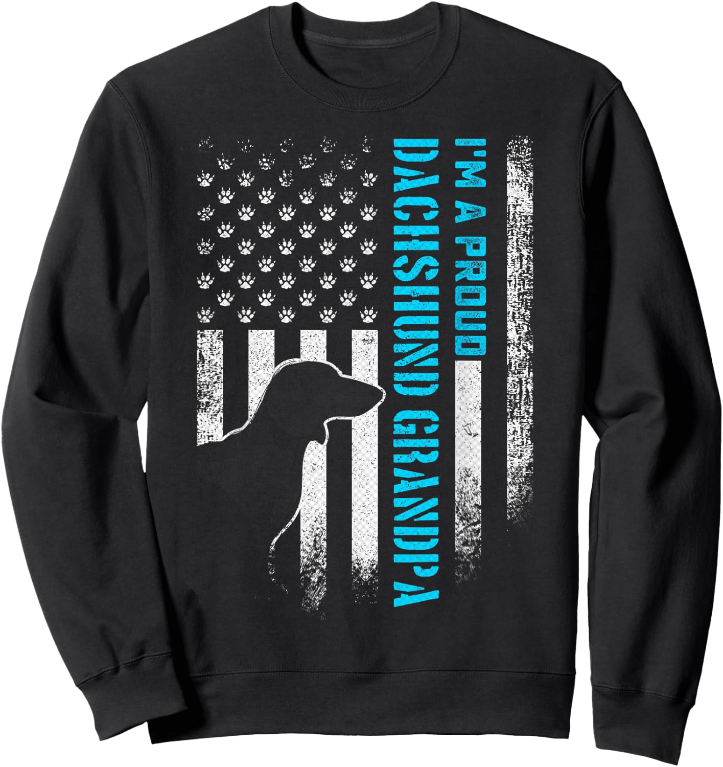 Vintage USA Flag I'm A Proud Dachshund Dog Grandpa Wiener Sweatshirt - Sweatshirt | Black
