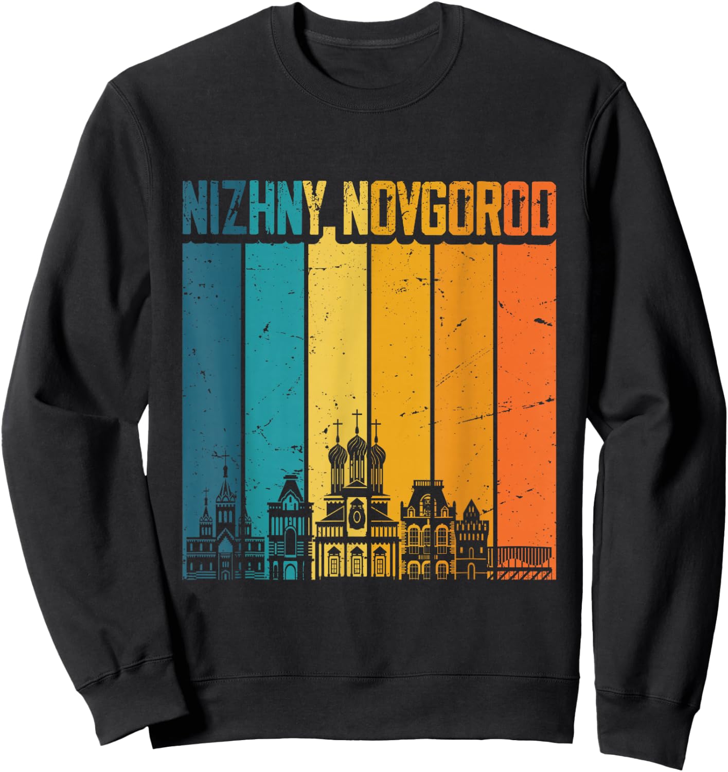 Nizhny Novgorod Russia Retro Vintage Sunset Skyline Sweatshirt - Sweatshirt | Black