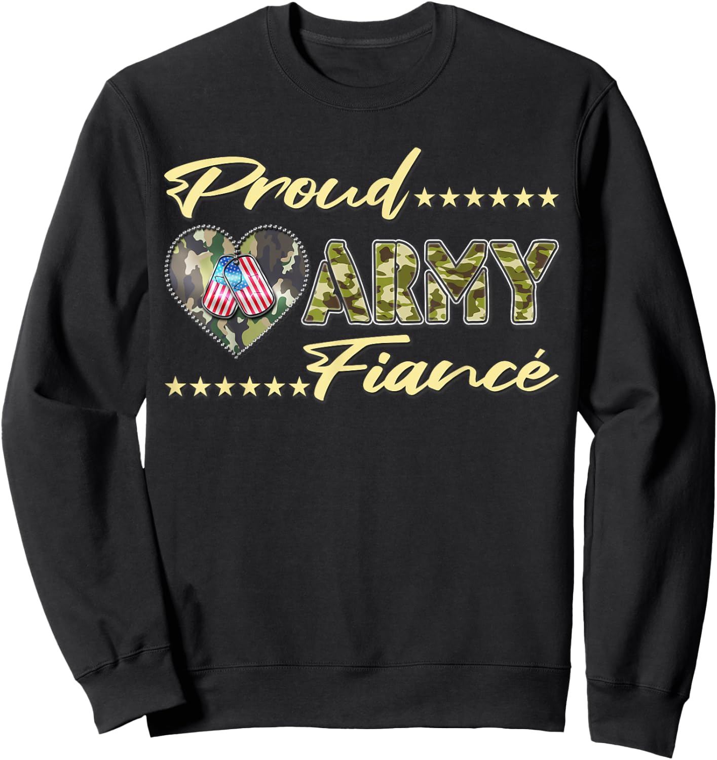 Proud Army Fiance - Camo US Flag Dog Tag Military Lover Gift Sweatshirt - Sweatshirt | Black