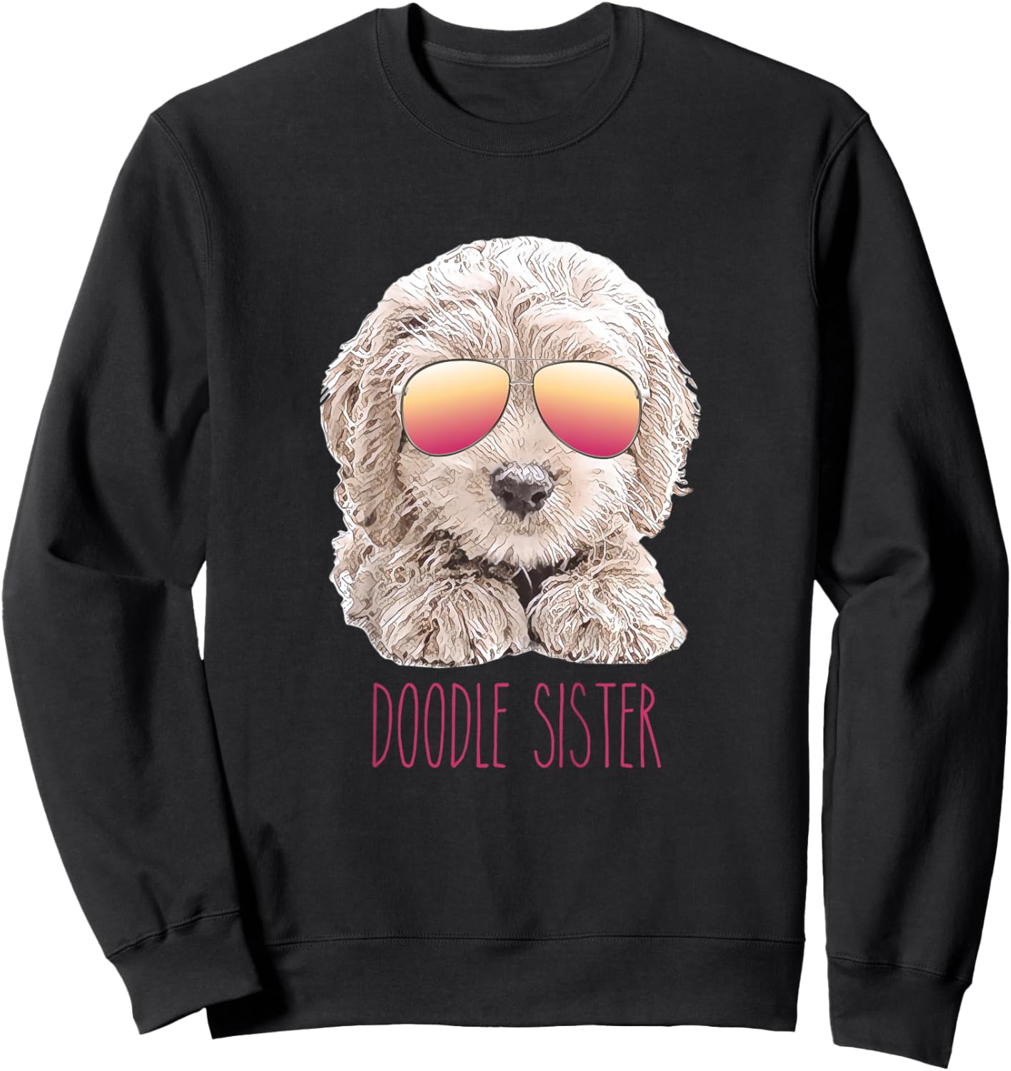 Kids Girls Doodle Sister, Valentine's Day Gift Girl, Cute Dog Sweatshirt - Sweatshirt | Black