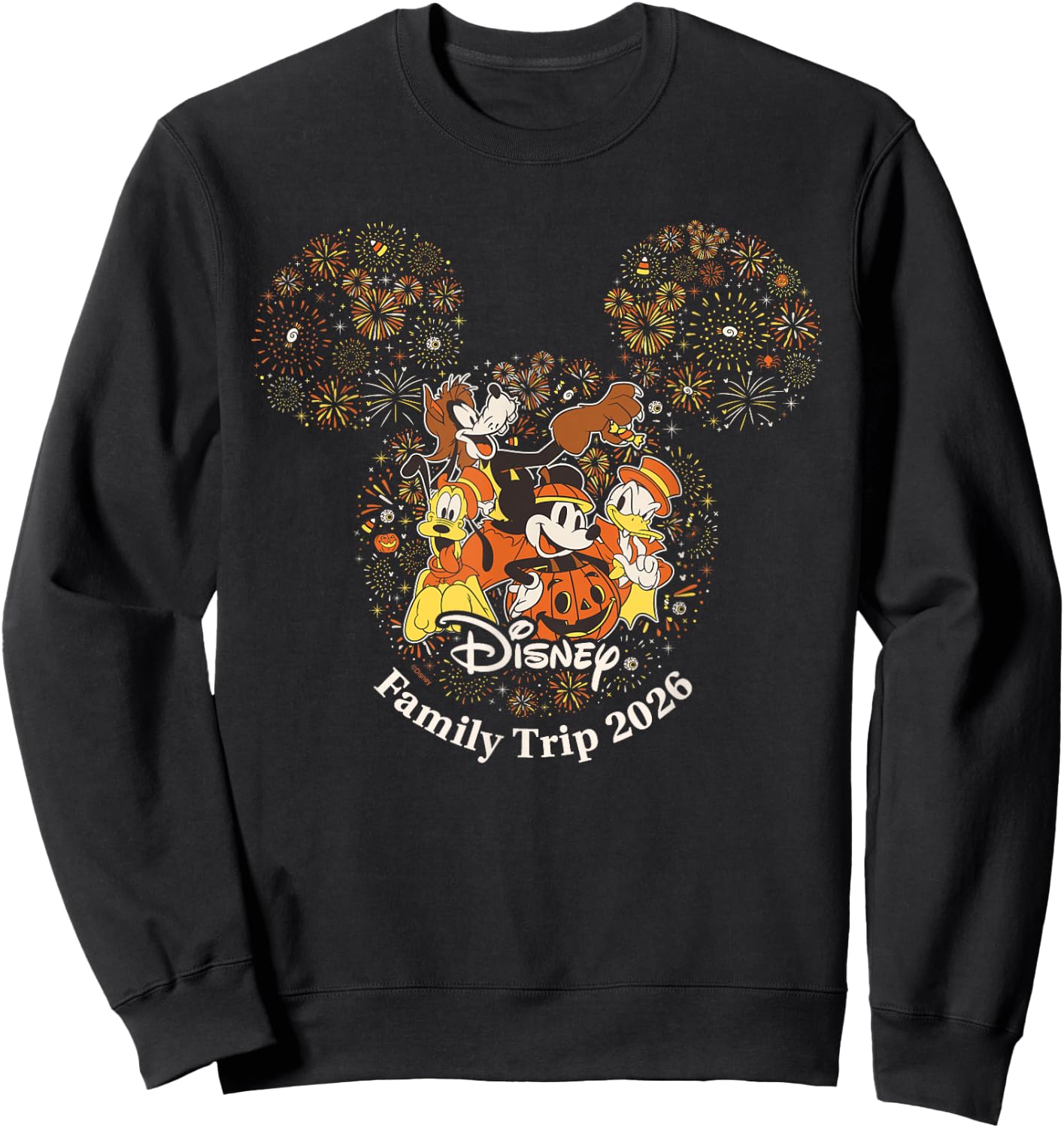 Disney Halloween Family Trip 2026 Mickey & Friends Fireworks Sweatshirt - Sweatshirt | Black