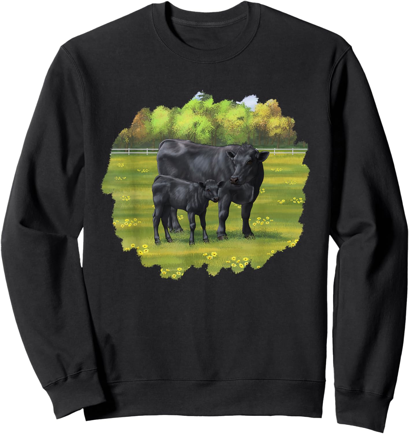 Black Angus Cow & Cute Calf Farm Animals Sweatshirt - Sweatshirt | Black