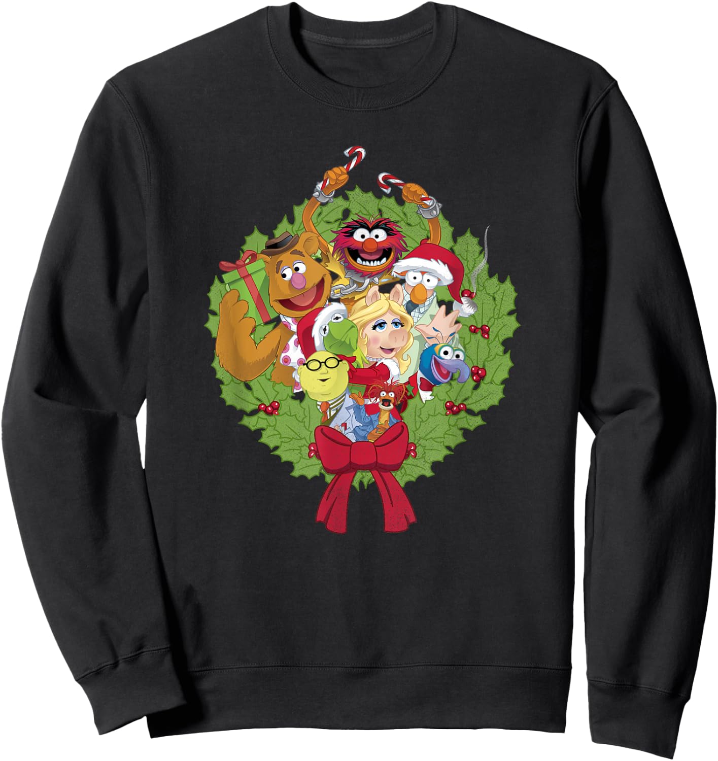 Disney The Muppets Christmas Muppet Group Wreath Sweatshirt - Sweatshirt | Black