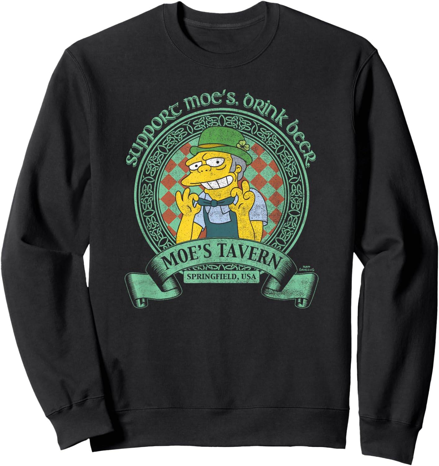 The Simpsons St. Patrick's Day Support Moe's, Drink Beer V2 Sweatshirt - Sweatshirt | Black