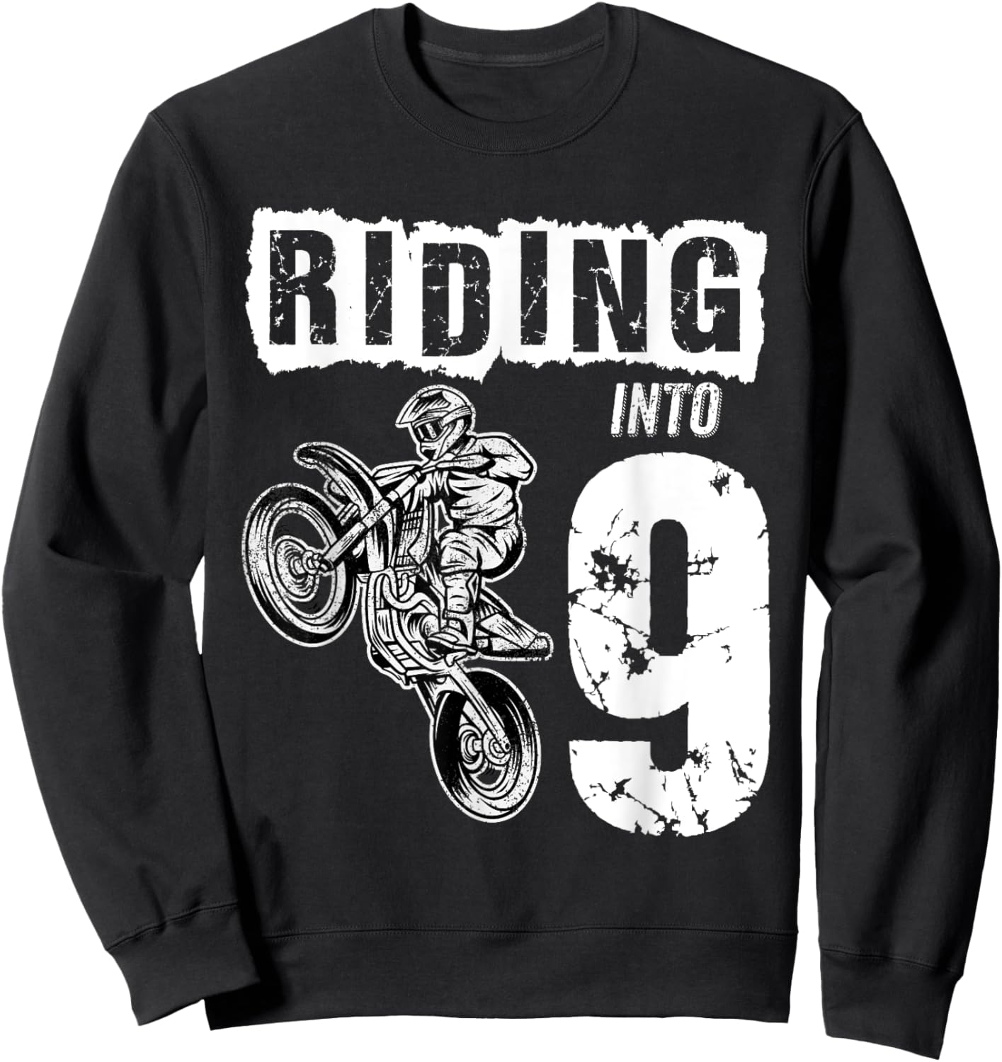 Riding Into 9 Years Old 9th Birthday Boy Dirt Bike Party Sweatshirt - Sweatshirt | Black