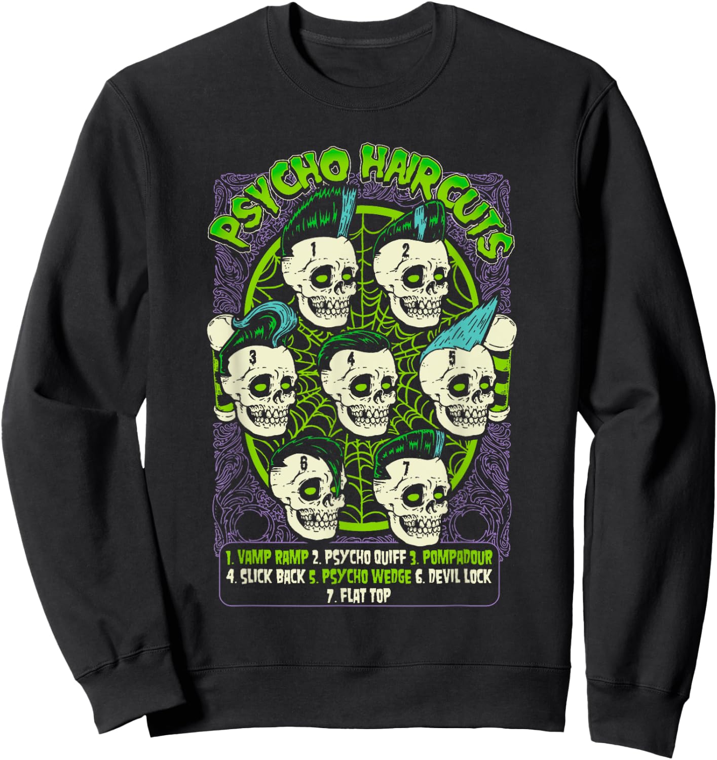 Barbershop Poster Psycho Haircuts Chart Psychobilly Sweatshirt - Sweatshirt | Black