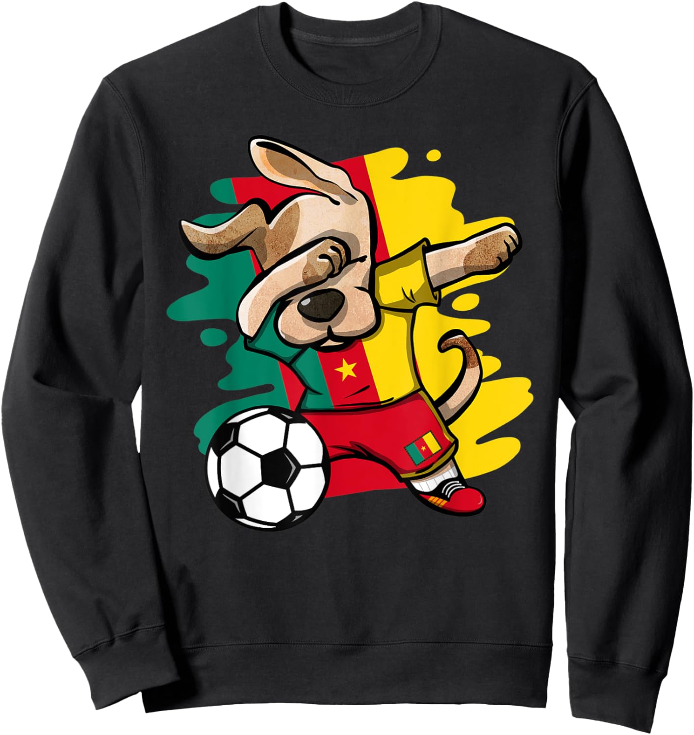 Dabbing Dog Cameroon Soccer Fans Cameroonian Flag Football Men Women Kids Sweatshirt - Sweatshirt | Black