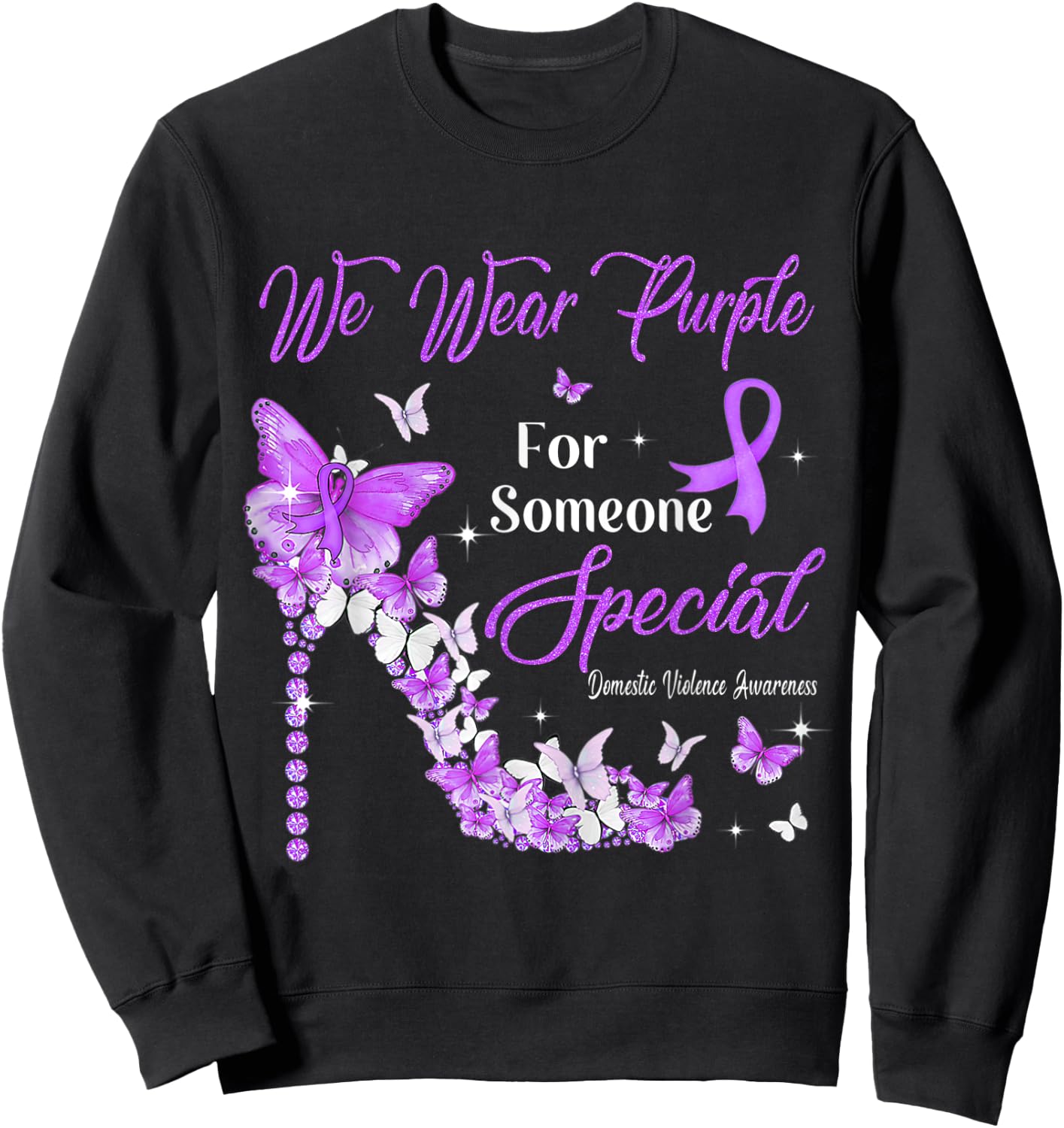 We Wear Purple Butterflies Domestic Violence Awareness Sweatshirt - Sweatshirt | Black