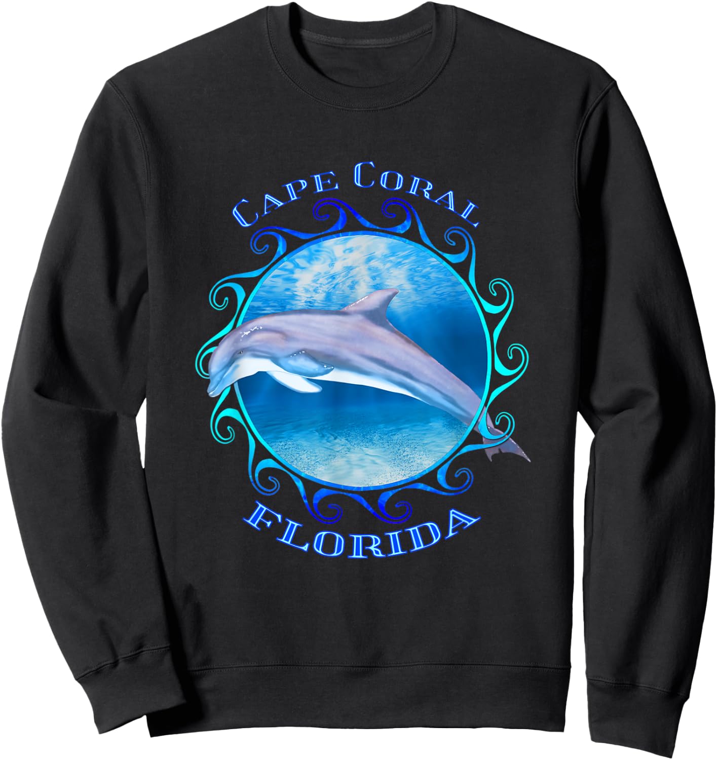 Cape Coral Florida Vacation Souvenir Dolphin Sweatshirt - Sweatshirt | Black