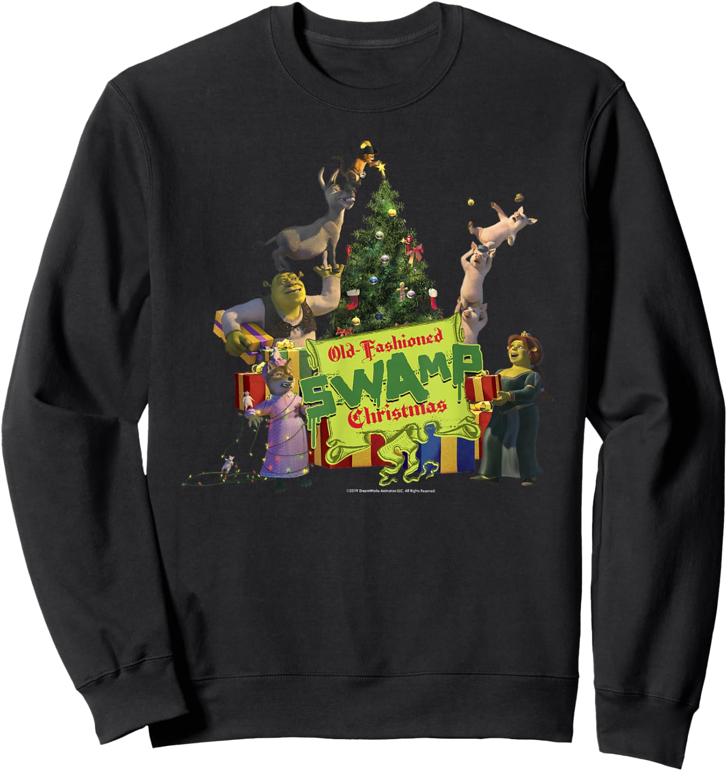 Shrek Group Shot Old-Fashioned Swap Christmas Text Poster Sweatshirt - Sweatshirt | Black
