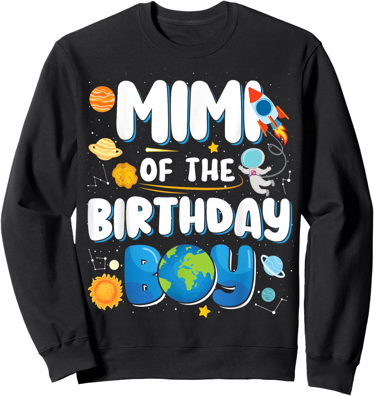 Mimi of The Birthday Boy Astronaut Family Space Planets Sweatshirt - Sweatshirt | Black