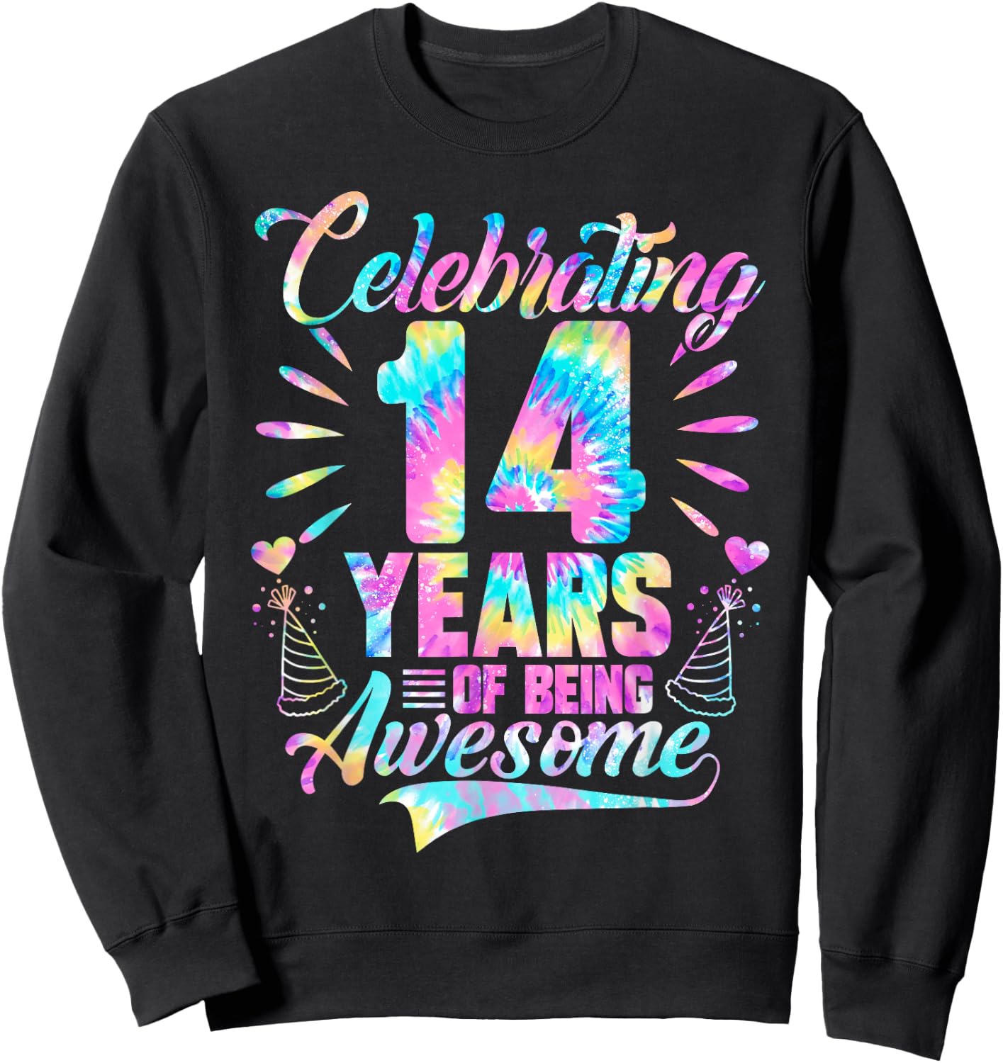 Celebrating 14 Year Of Being Awesome With Tie-dye Graphic Sweatshirt - Sweatshirt | Black