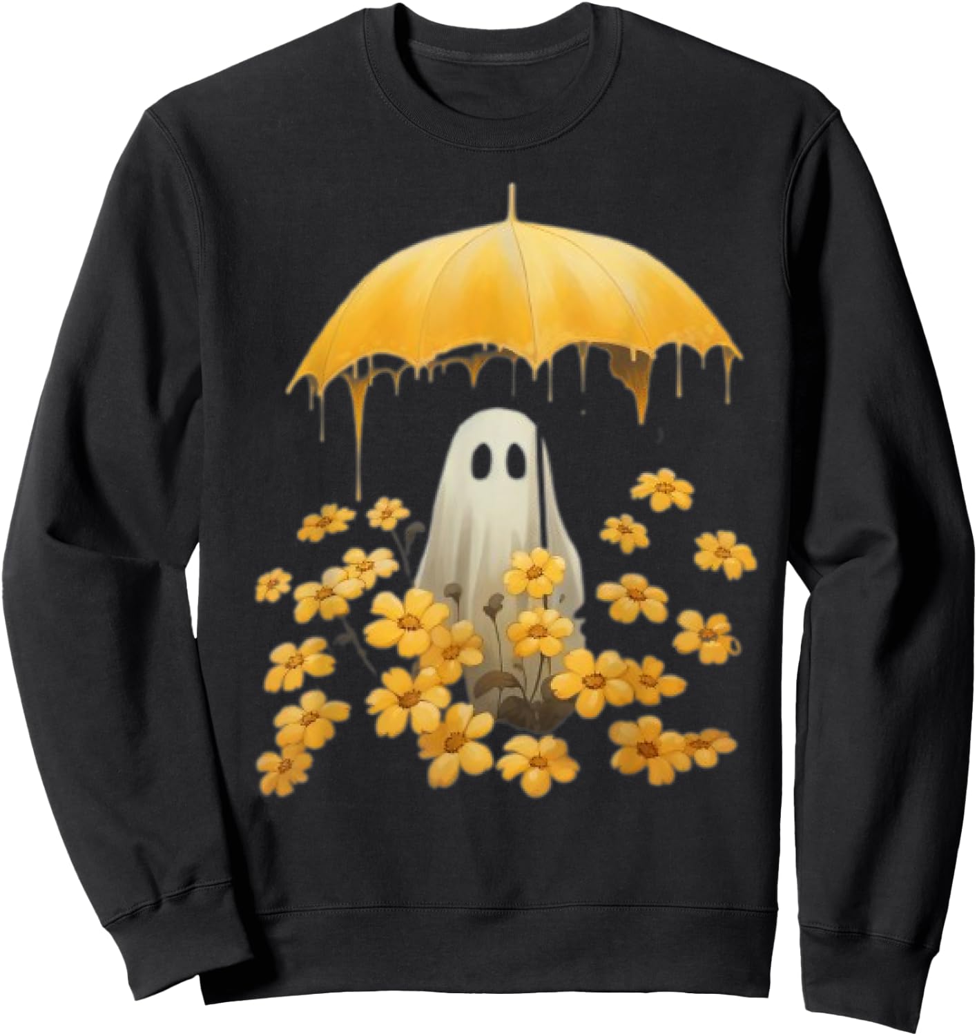 Vintage Floral Ghost Halloween Ghost In The Forest Gothic Sweatshirt - Sweatshirt | Black