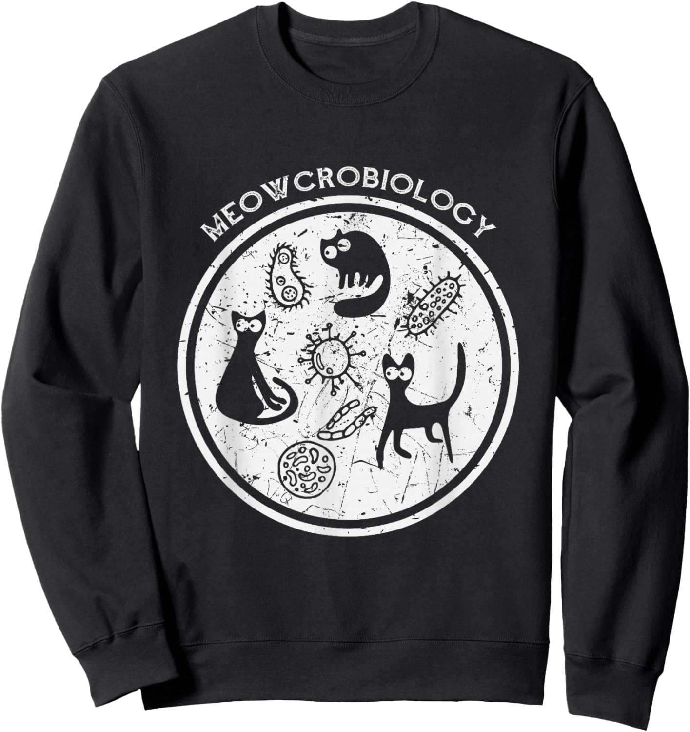 Meowcrobiology Shirt Science Cat Lover Gift Sweatshirt - Sweatshirt | Black