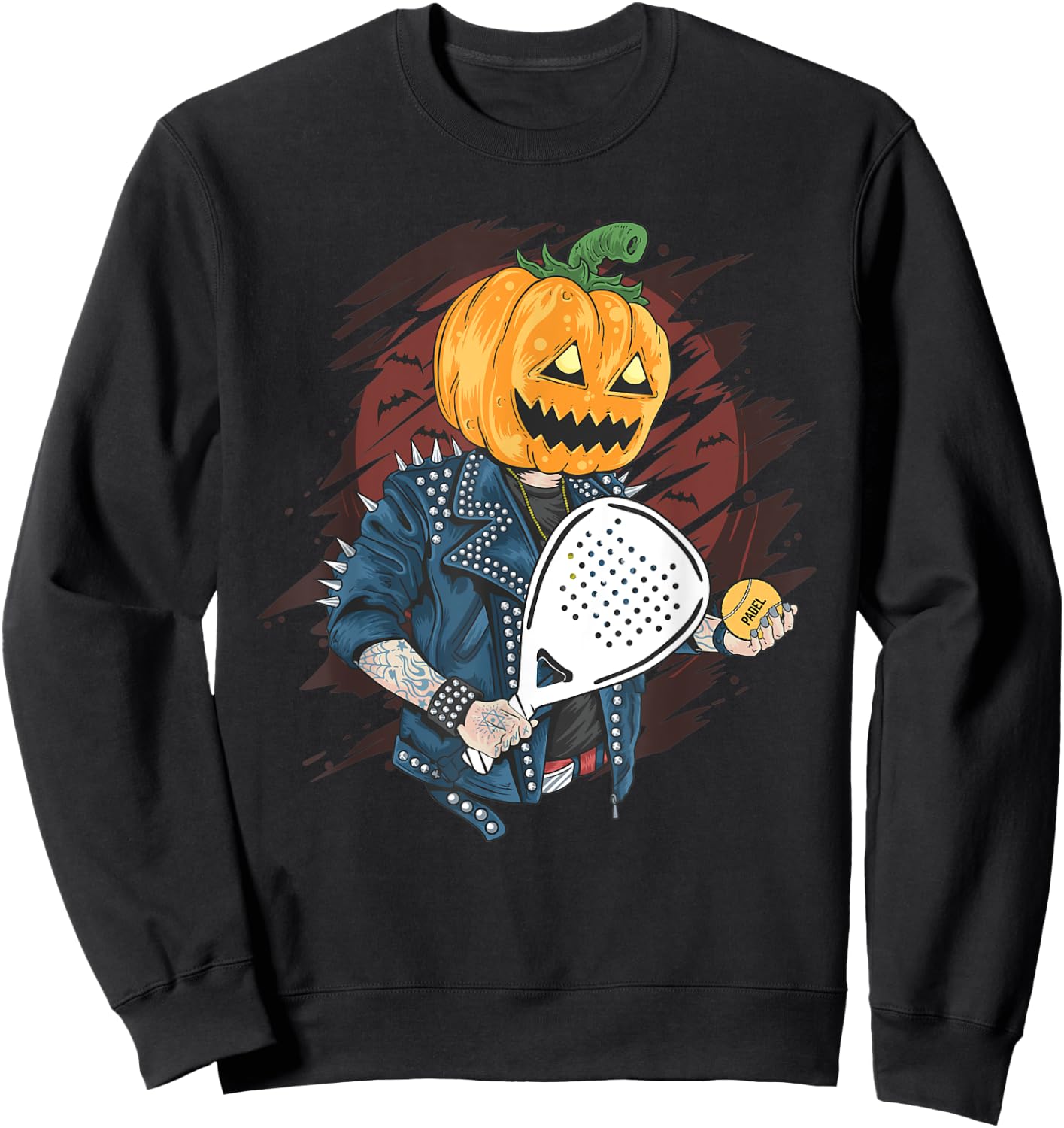 Padel Halloween Pumpkin holding a Paddle Tennis Racket Sweatshirt - Sweatshirt | Black