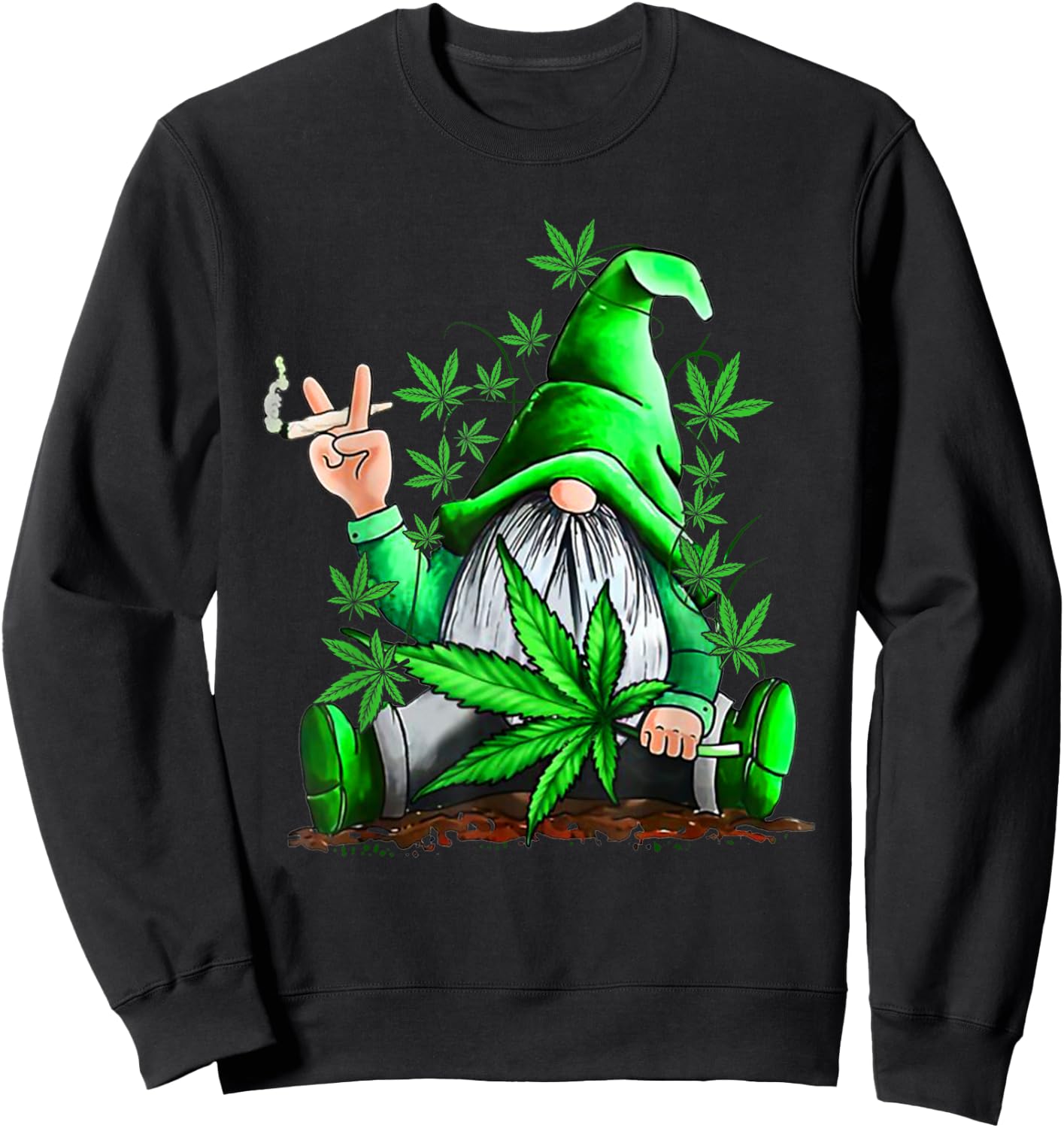 Funny Gnome Pot Leaf 420 Marijuana Weed Cannabis Smoking Sweatshirt - Sweatshirt | Black