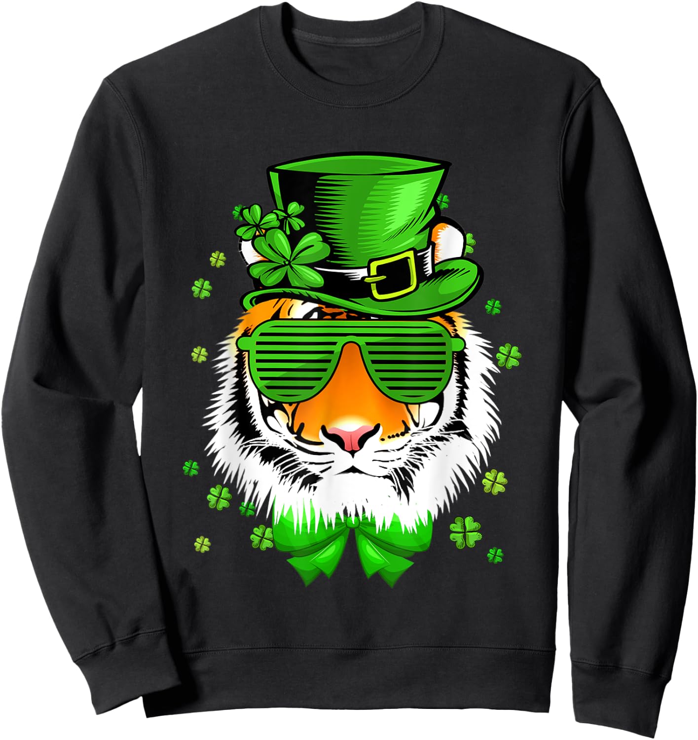 Tiger with Leprechaun hat st patricks day Sweatshirt - Sweatshirt | Black