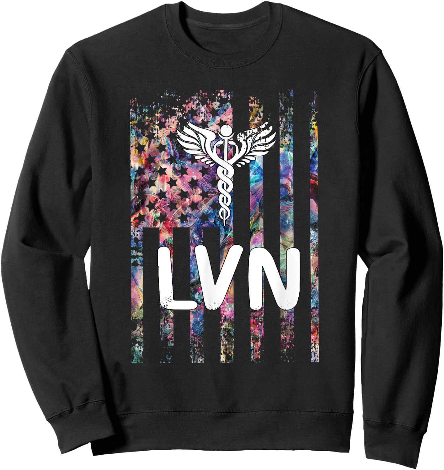 LVN US Flag Licensed Vocational Nurse LVN Nursing Student Sweatshirt - Sweatshirt | Black