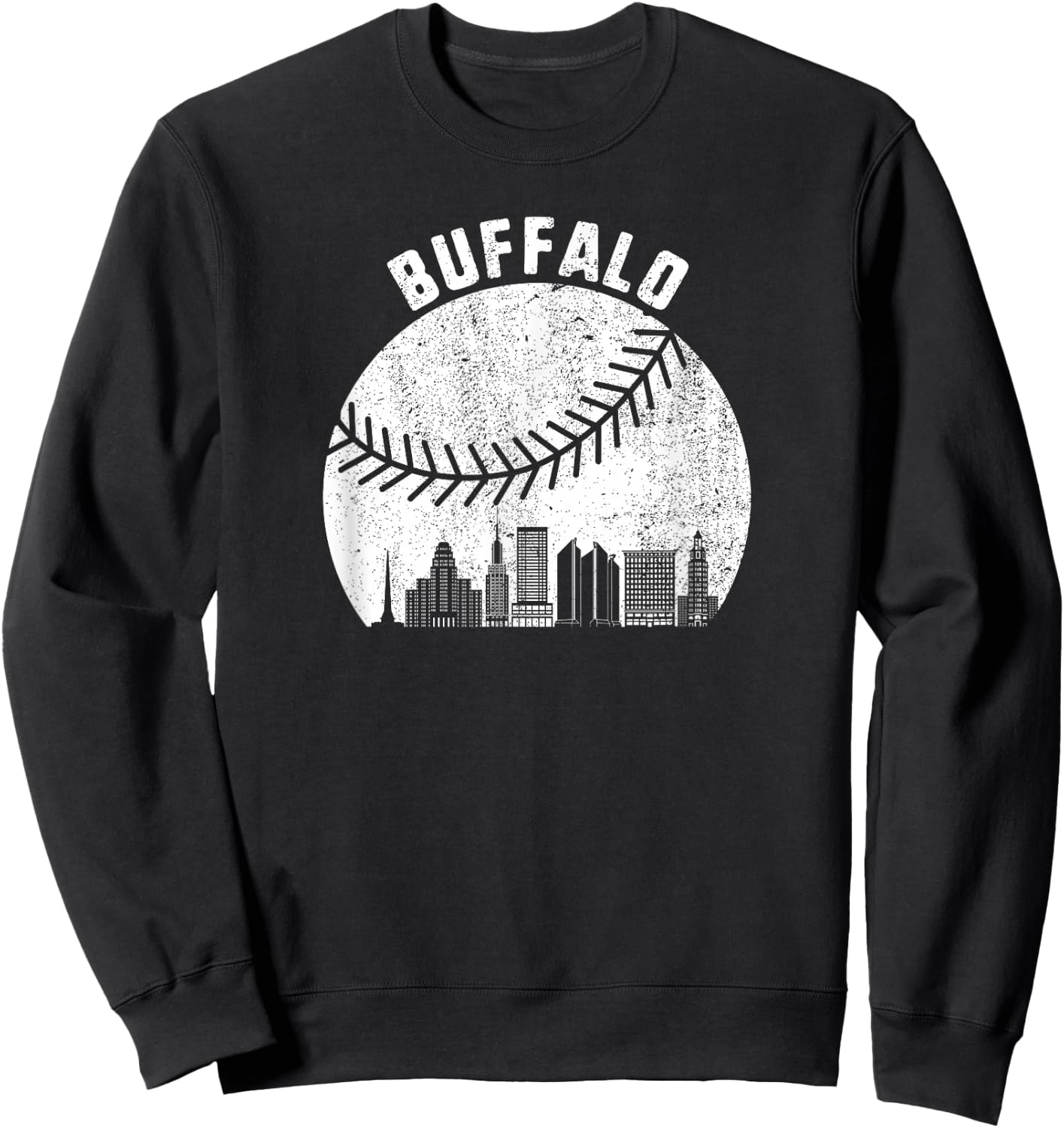 Buffalo Skyline Baseball Fan Vintage Buffalo NY Baseball Sweatshirt - Sweatshirt | Black