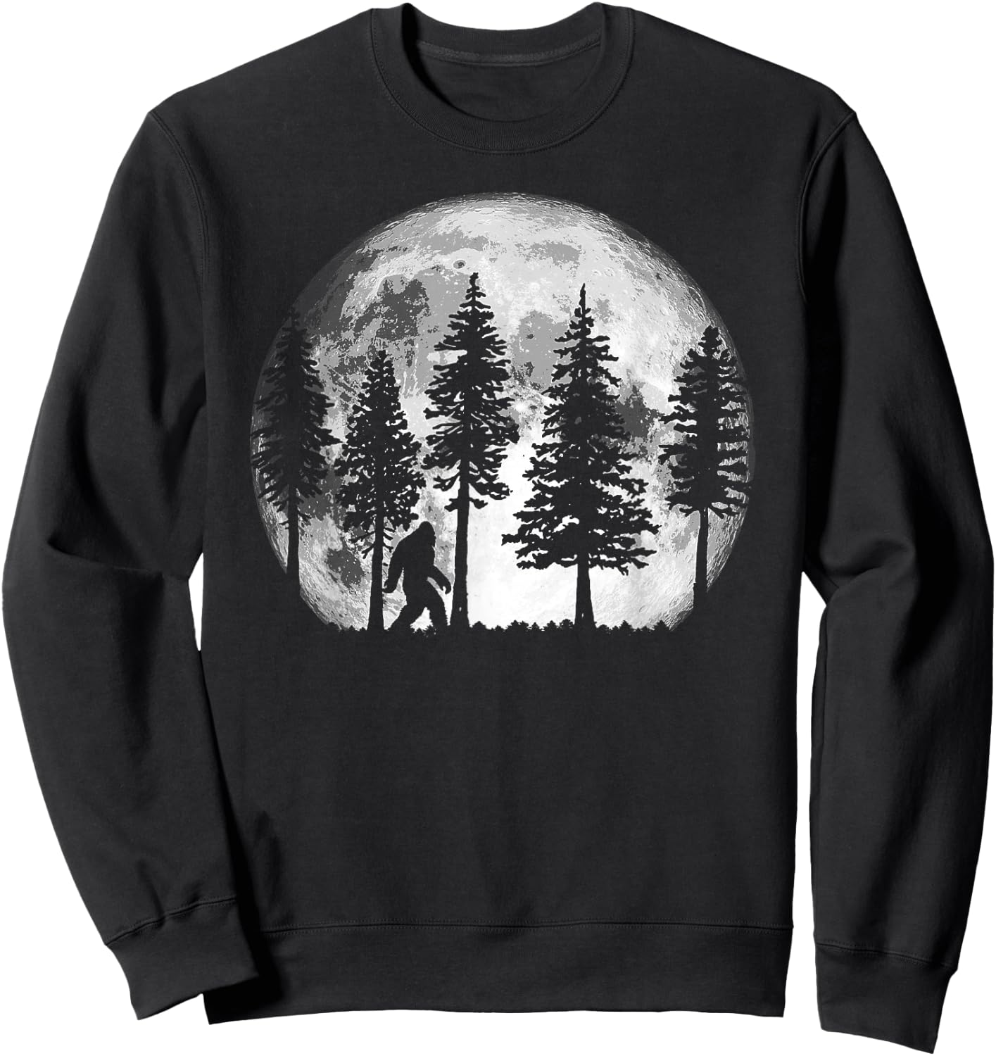 Bigfoot in the Forest Hiding at Night Full Moon Trees Nature Sweatshirt - Sweatshirt | Black