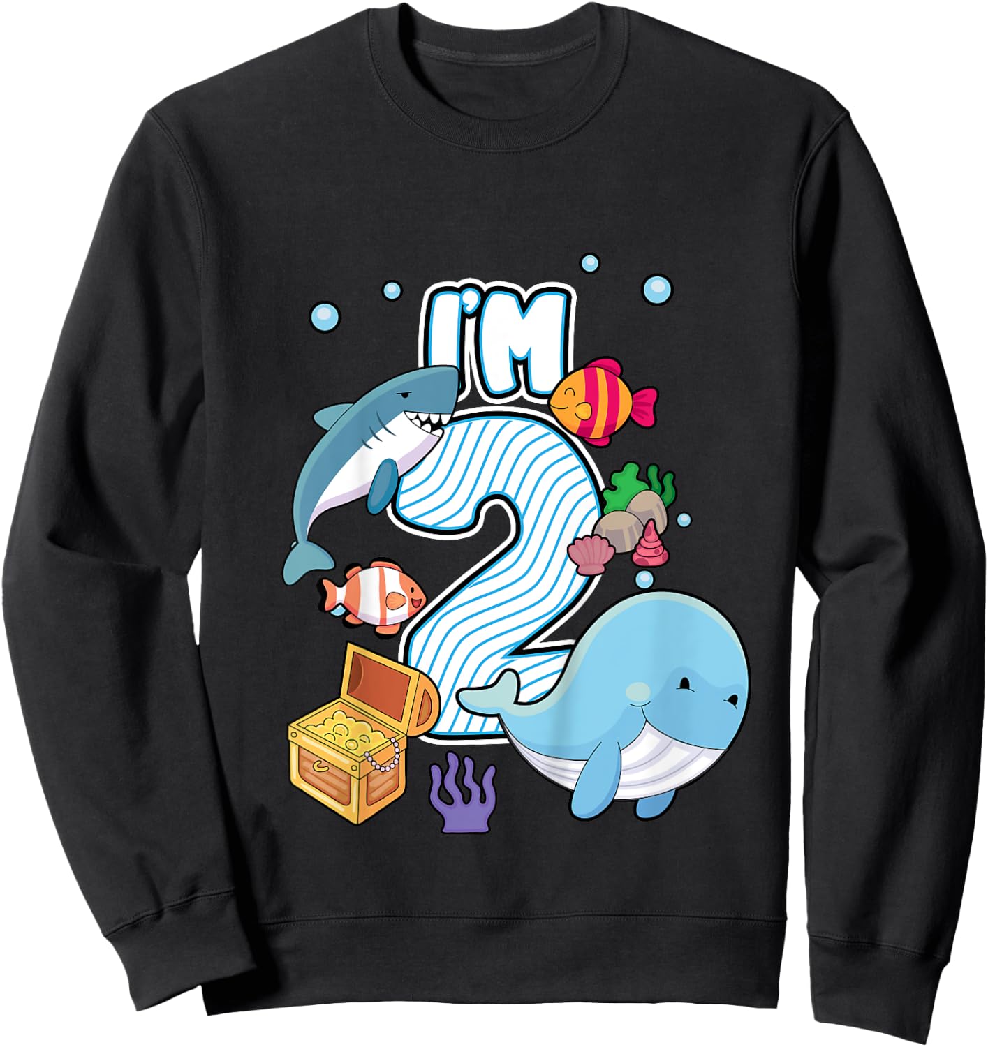 I'M 2 Year Old Ocean Life Whale Dolphin Shark 2nd Birthday Sweatshirt - Sweatshirt | Black