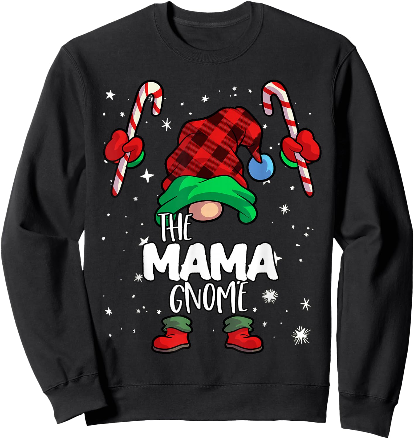 Mama Gnome Red Buffalo Plaid Matching Family Christmas Sweatshirt - Sweatshirt | Black