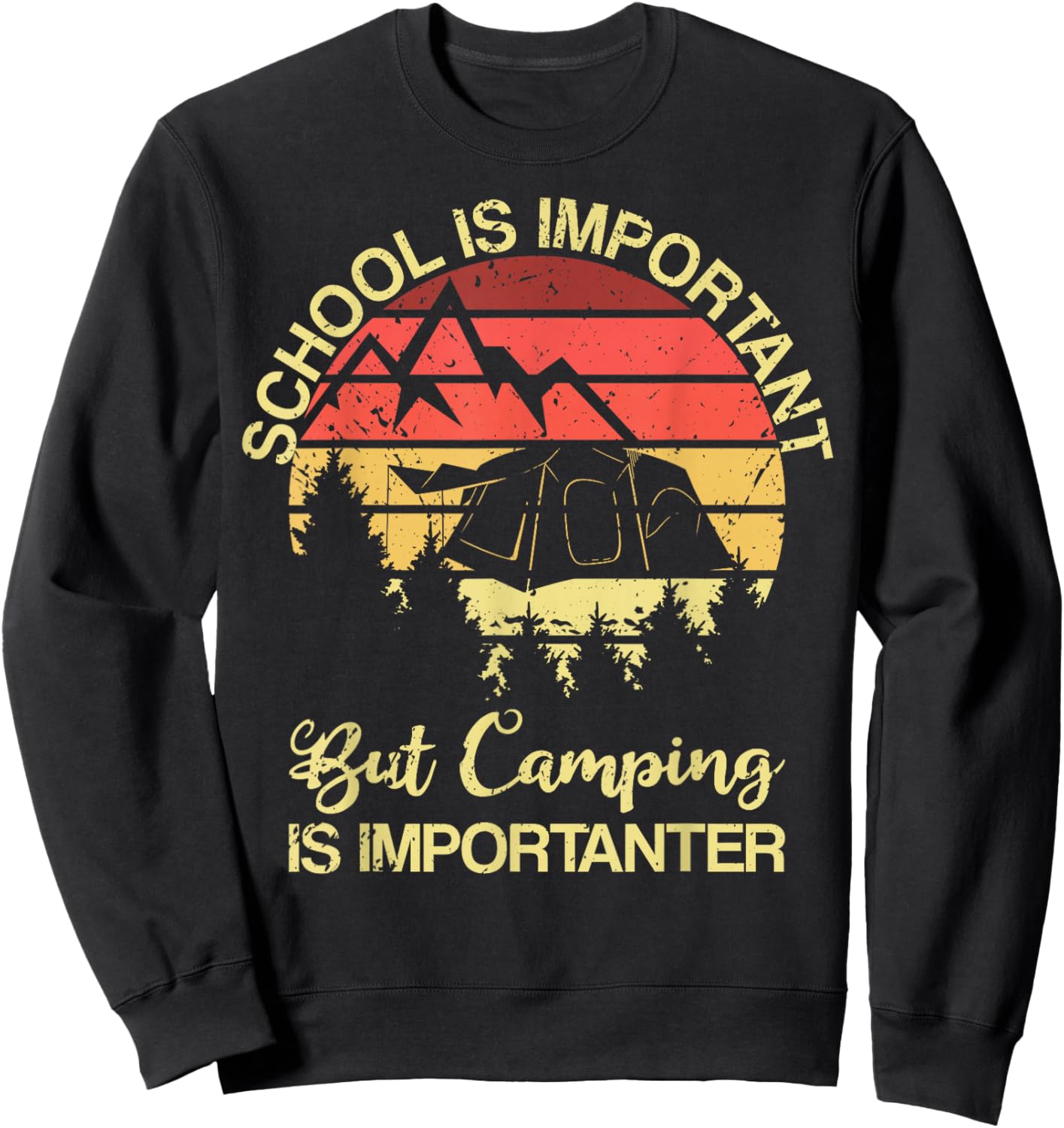 School Is Important But Camping Is Importanter Youth Kids Sweatshirt - Sweatshirt | Black