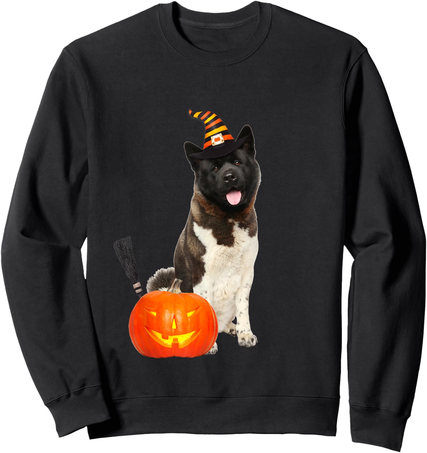 Akita Witch Hat Halloween Dog Costume Sweatshirt - Sweatshirt | Black