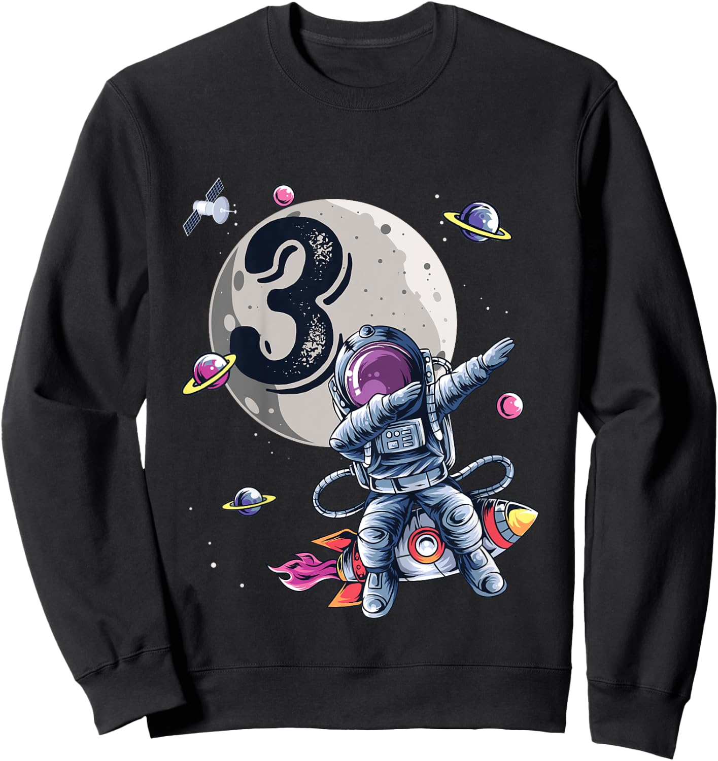 Kids 3 Years Old Birthday Boy Astronaut Gifts Space 3rd B-Day Sweatshirt - Sweatshirt | Black