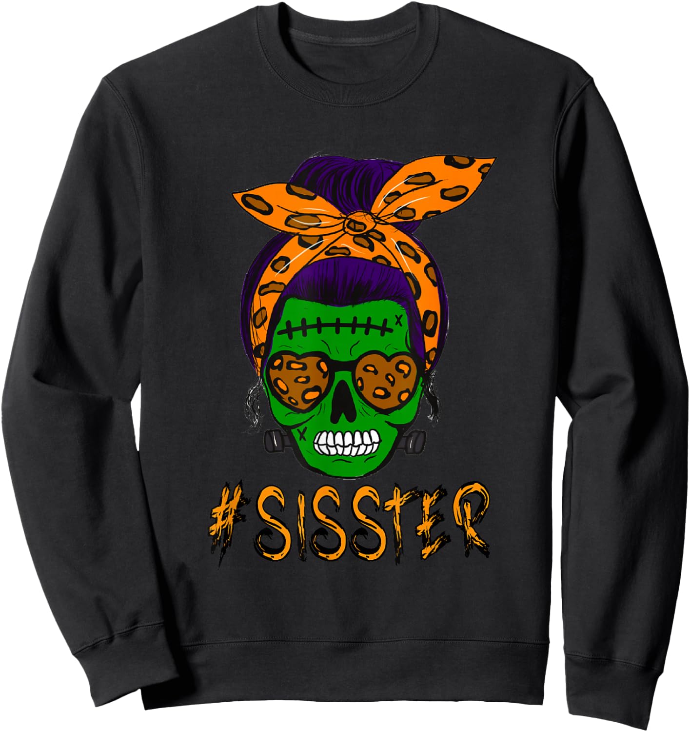 Monster Skull Sisster Sister Halloween Matching Family Sweatshirt - Sweatshirt | Black