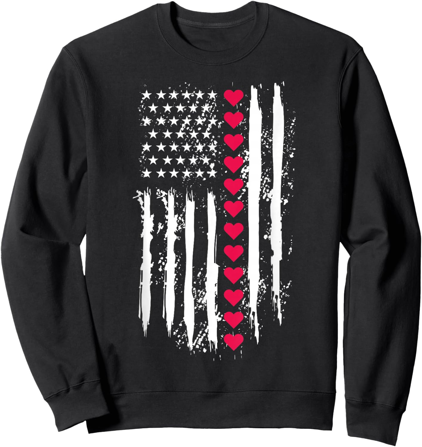 Valentines Day Red Hearts US American Flag Patriotic Lover Sweatshirt - Sweatshirt | Black