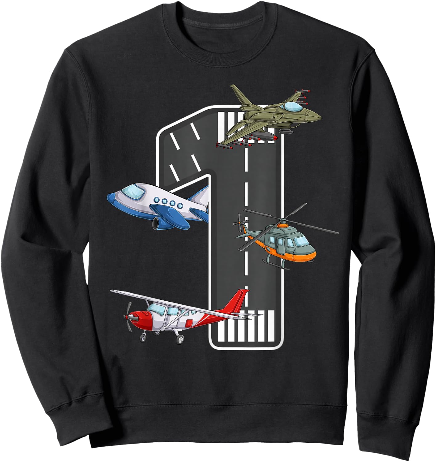 Little Pilot 1st Birthday Party 1 One Year Old Airplane Kids Sweatshirt - Sweatshirt | Black
