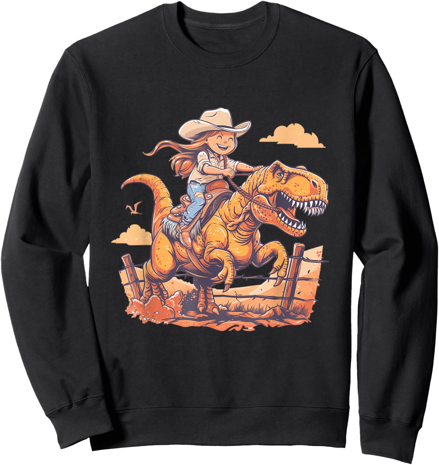 Dino Cowgirl Girls' Dinosaur Rodeo Rider - Nursery Sweatshirt - Sweatshirt | Black