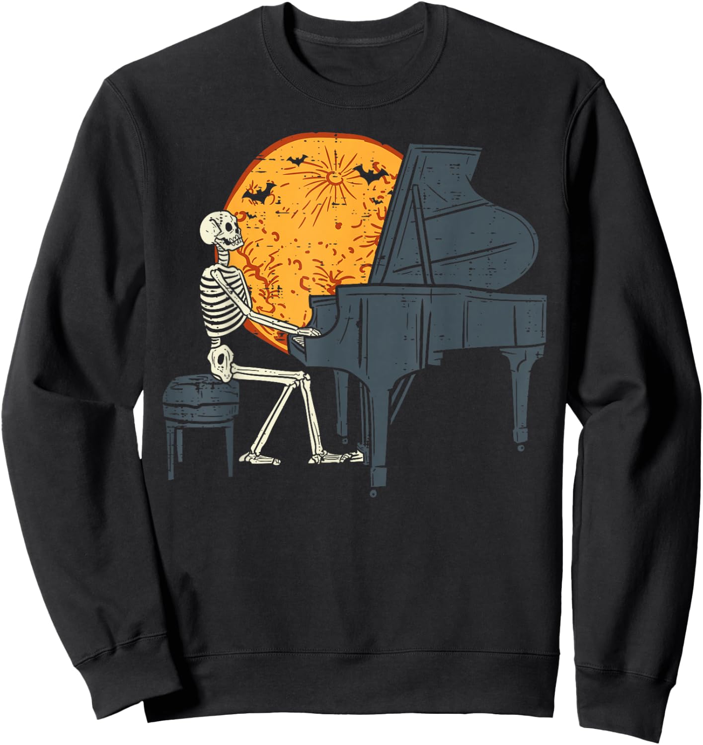Skeleton Playing Piano Moon Halloween Music Boys Men Sweatshirt - Sweatshirt | Black