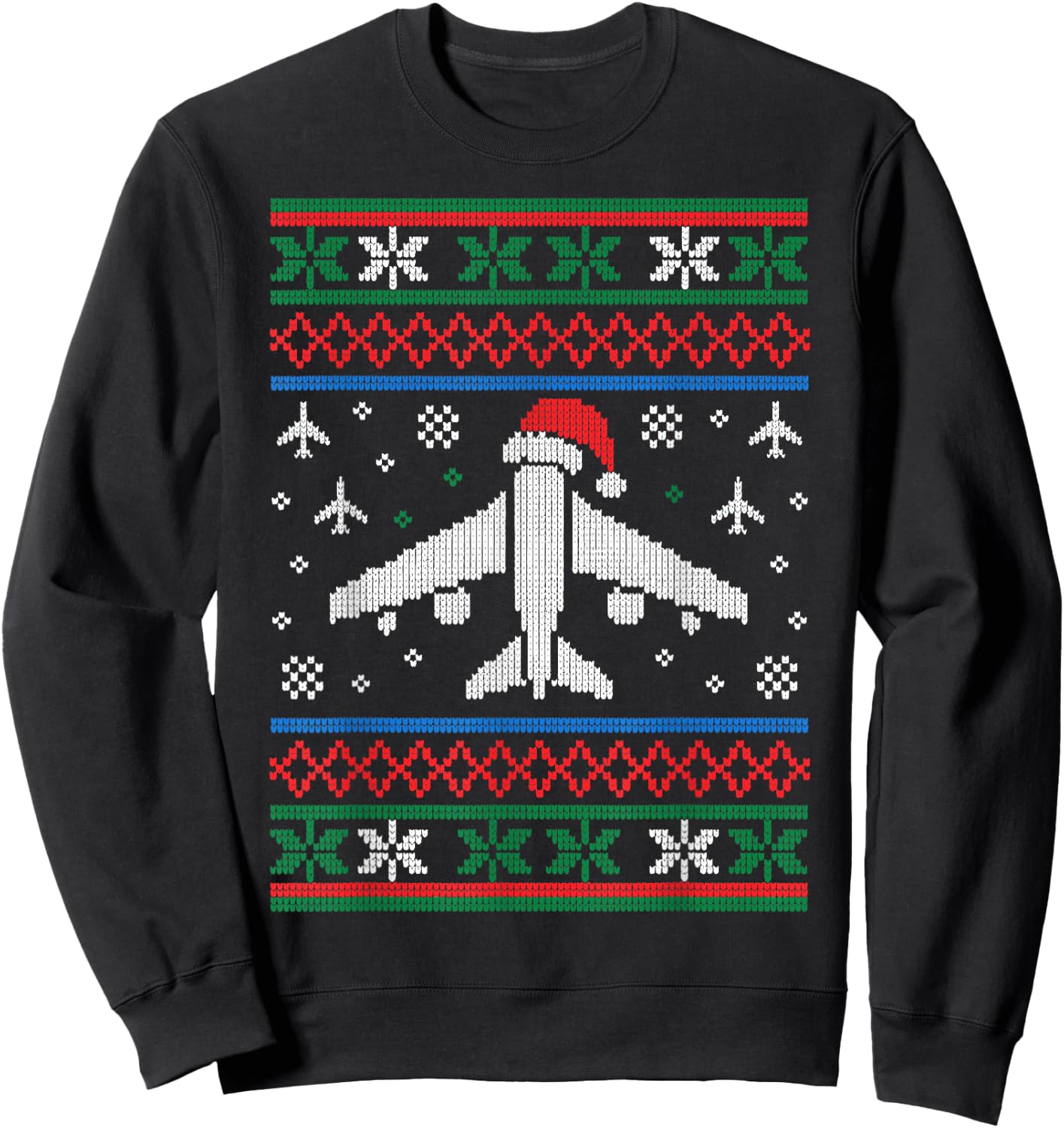 Funny Ugly Christmas Sweater Airplane Christmas Pilot Sweatshirt - Sweatshirt | Black