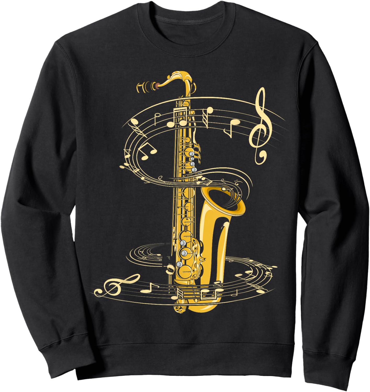Music Notes Treble Clef Saxophonist Jazz Musician Saxophone Small Sweatshirt - Sweatshirt | Black