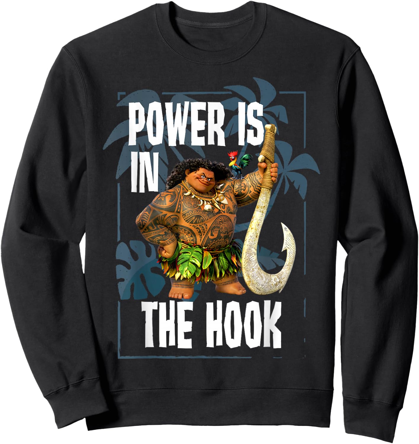 Disney Moana Maui Power Is In The Hook Portrait Sweatshirt - Sweatshirt | Black
