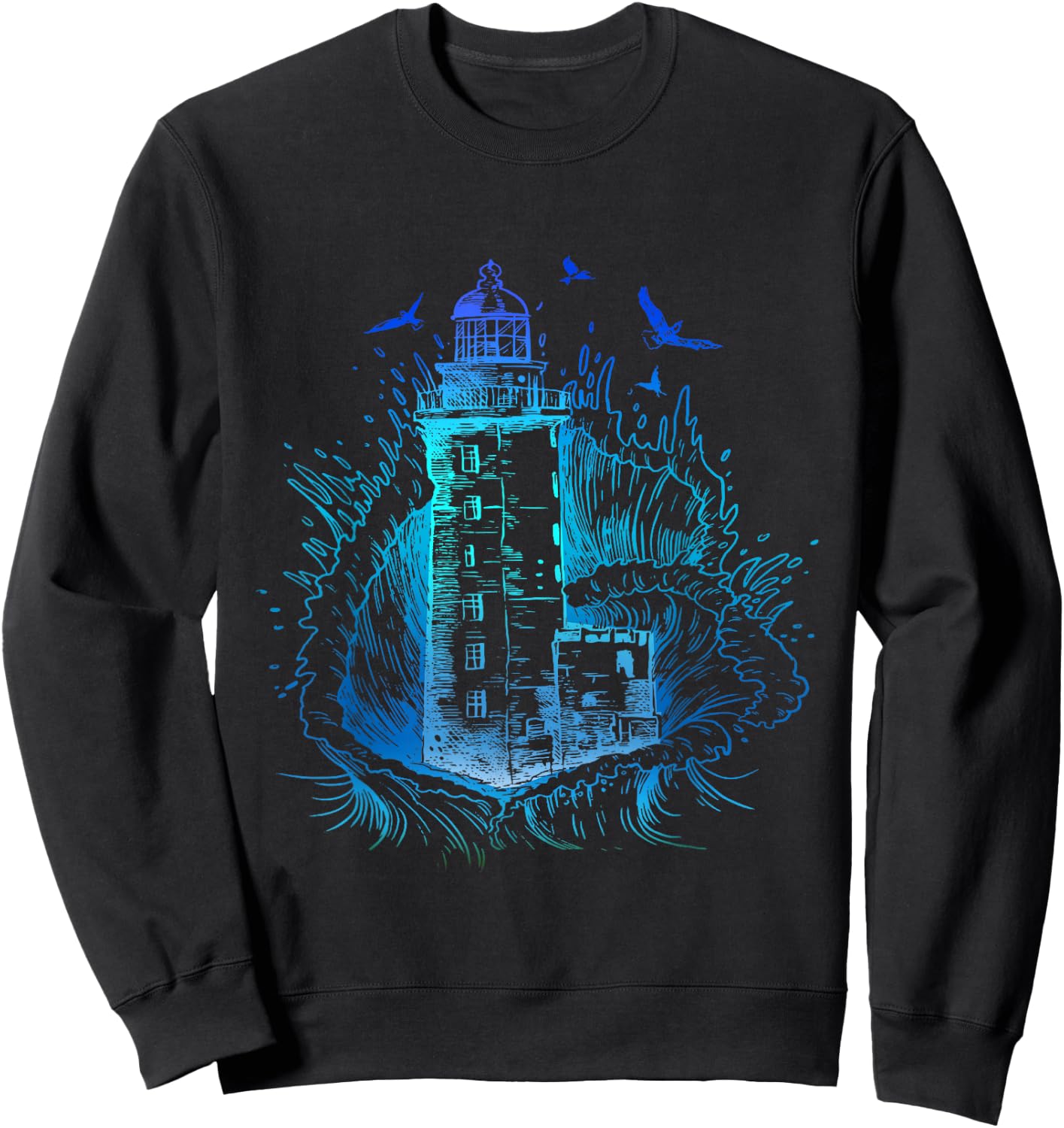 Lighthouse Seagull Beach Life Big Waves Seaside Life Sea Sweatshirt - Sweatshirt | Black