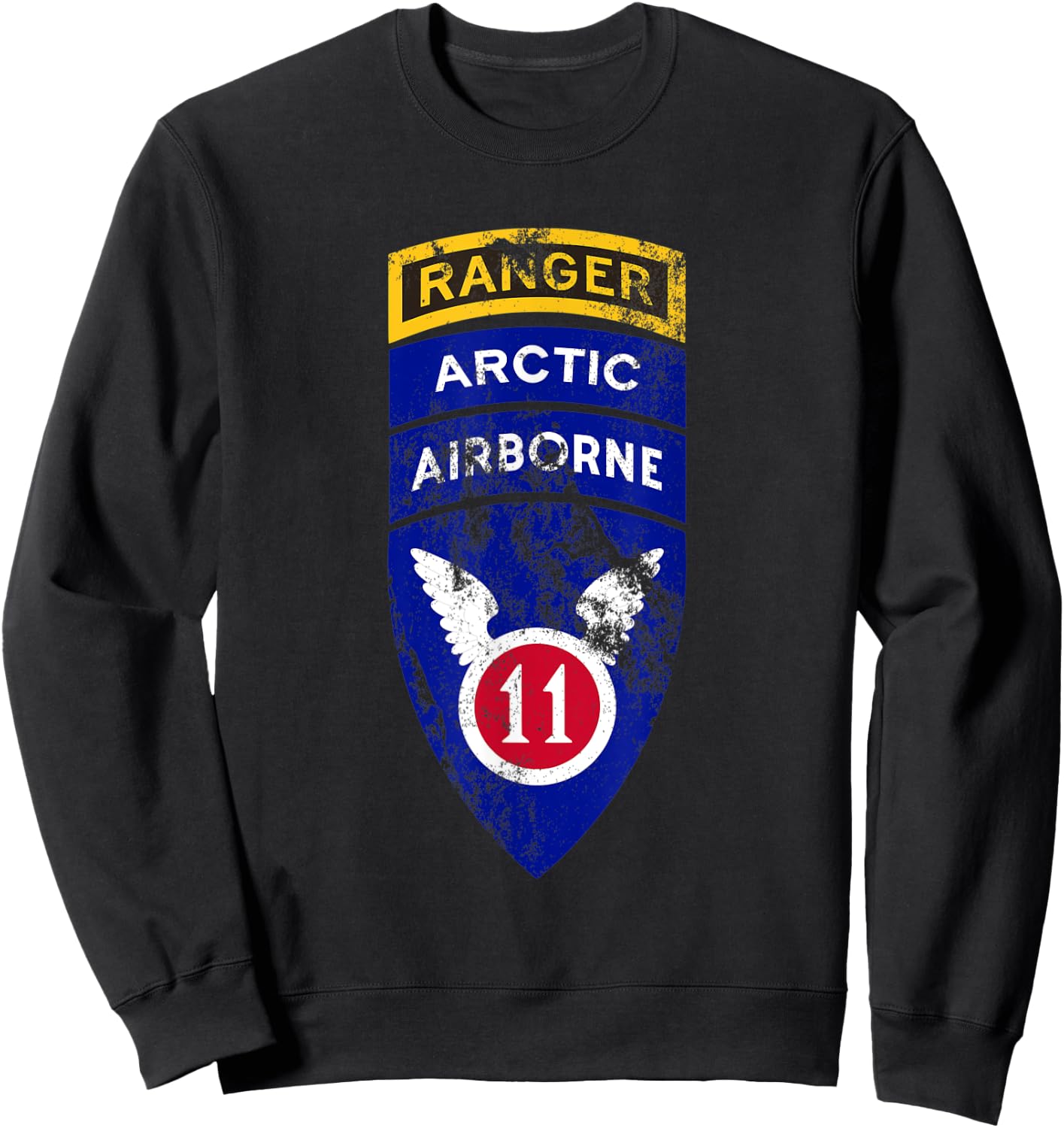 11th Airborne Division Patch & Ranger Tab - Arctic Angels Sweatshirt - Sweatshirt | Black