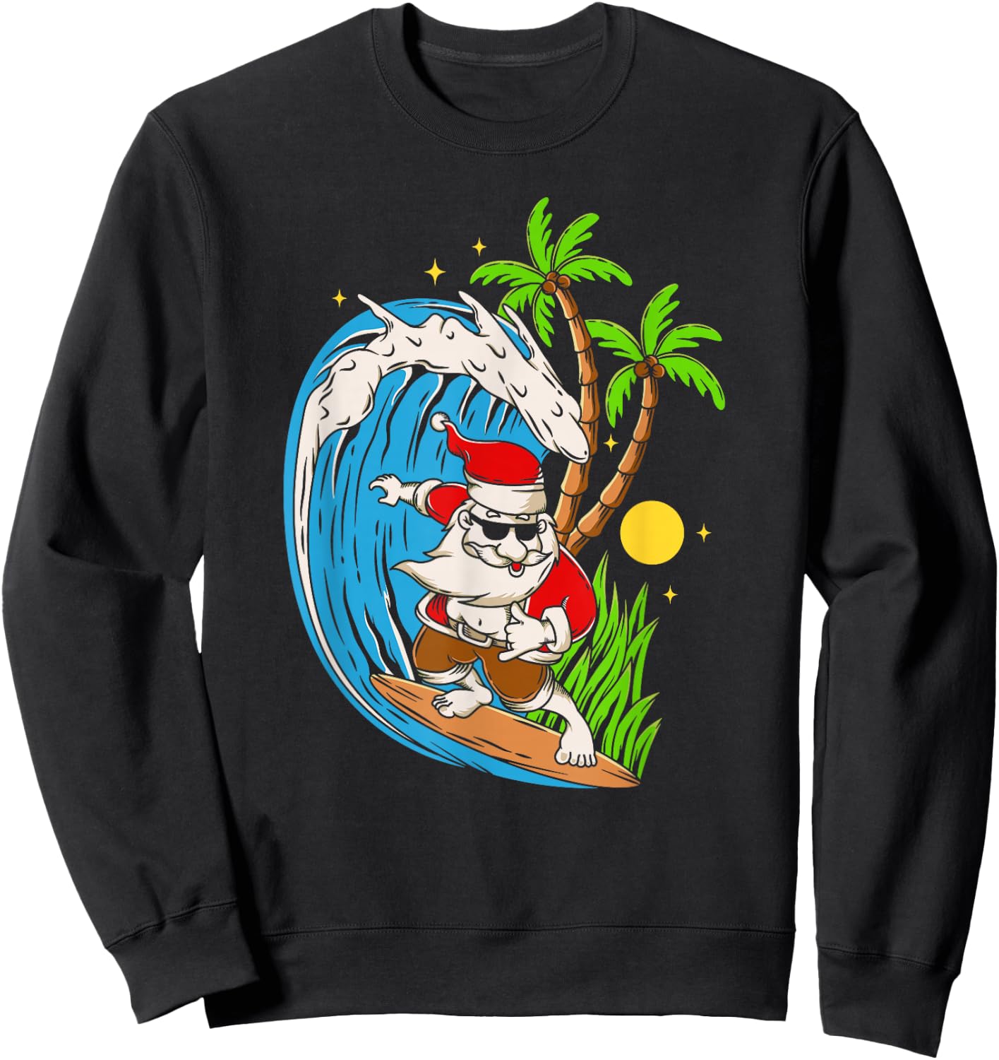 Christmas in July | Summer Santa Claus Beach Hawaii Surf Sweatshirt - Sweatshirt | Black