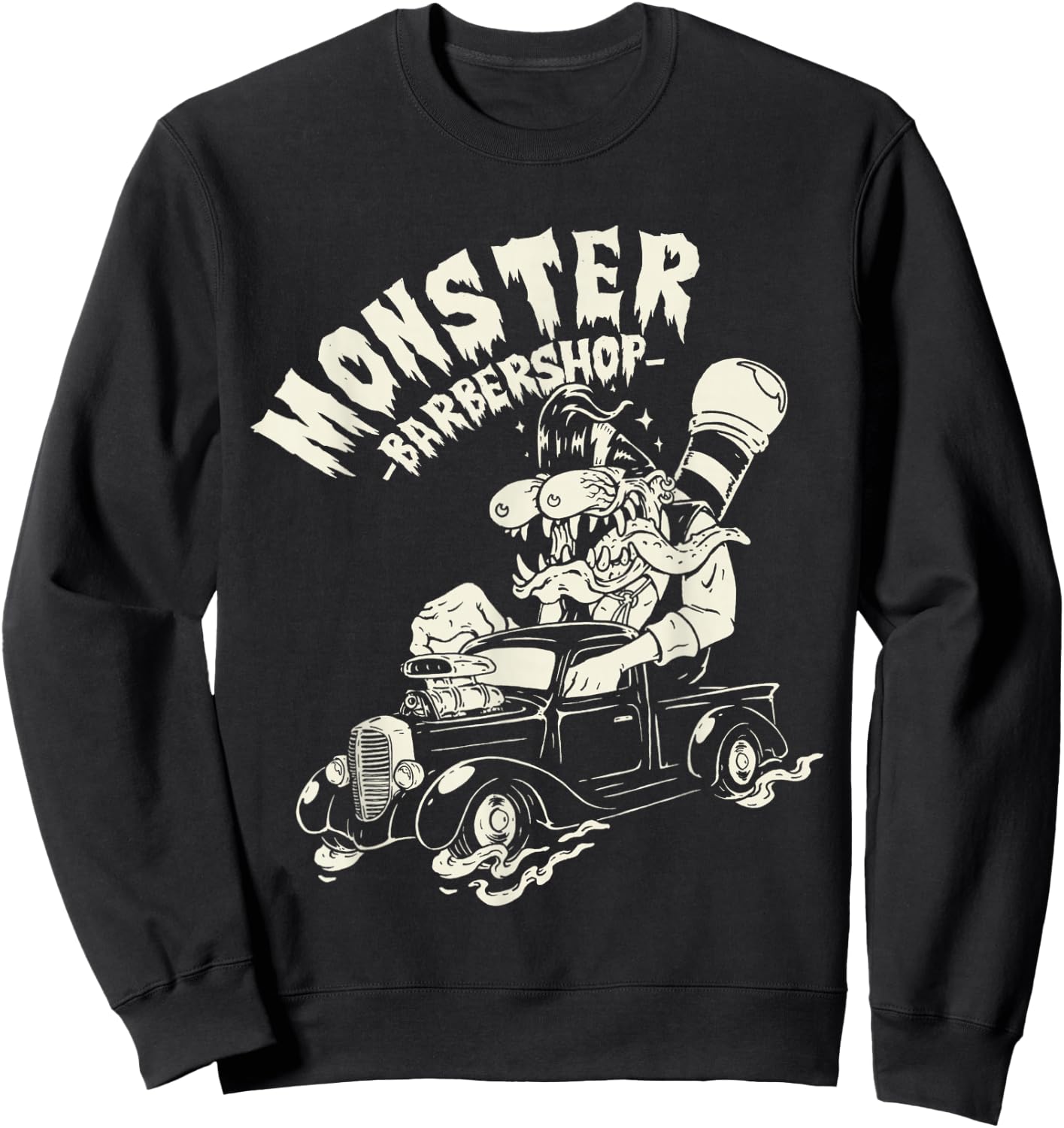 Horror Art - Ratfink Monster Barbershop - Psychobilly Punk Sweatshirt - Sweatshirt | Black