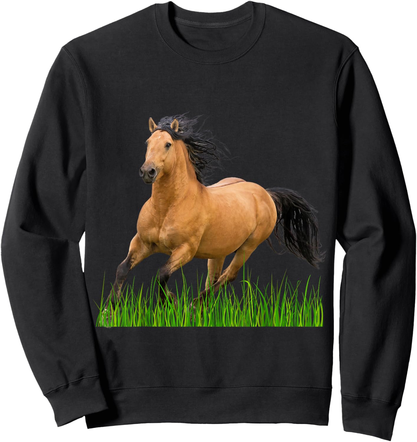 Horse Buckskin Mustang Horse Galloping Wild Horse Sweatshirt - Sweatshirt | Black