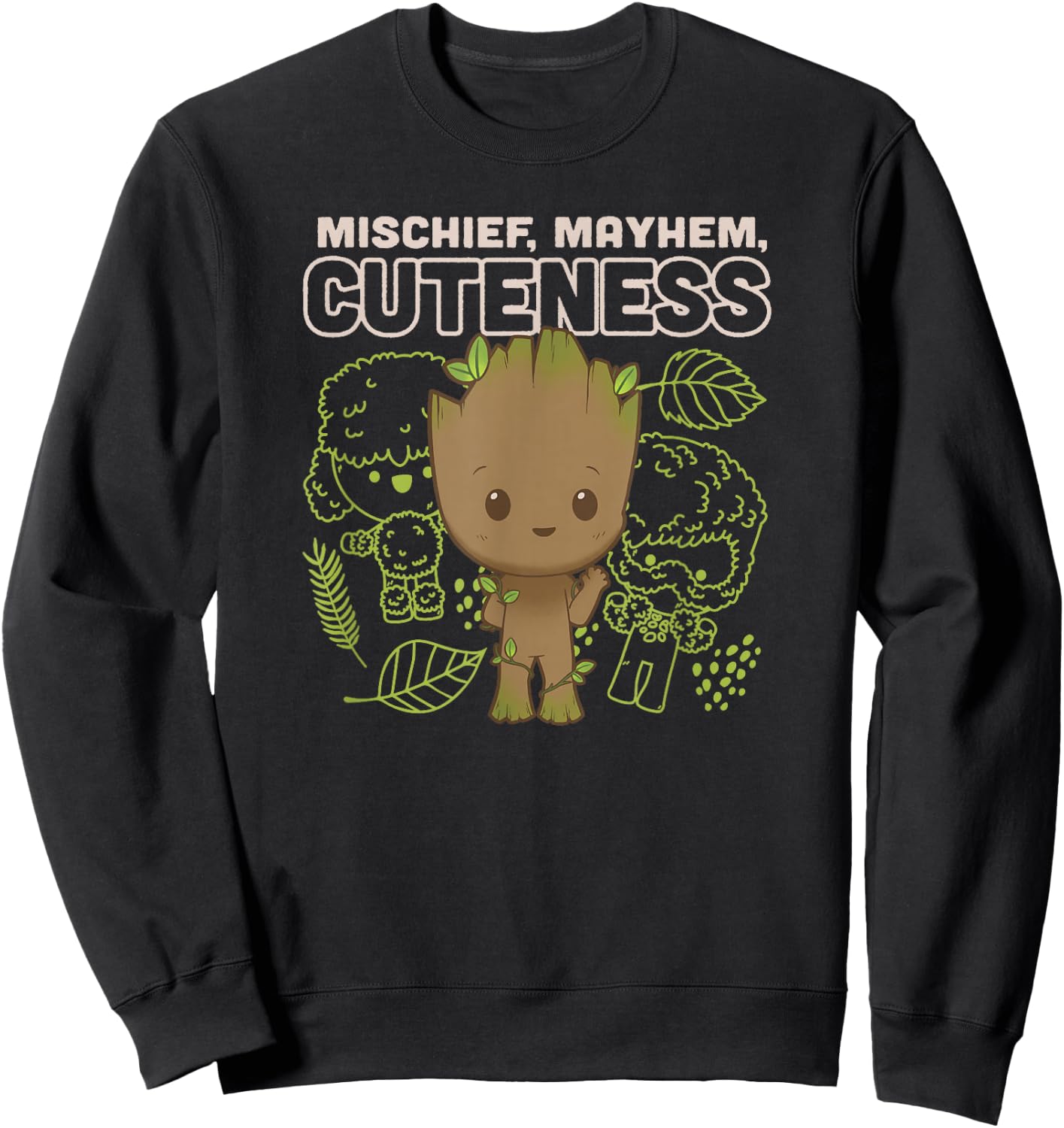 Marvel I Am Groot Mischief Mayhem Cuteness Groot Poster Sweatshirt - Sweatshirt | Black