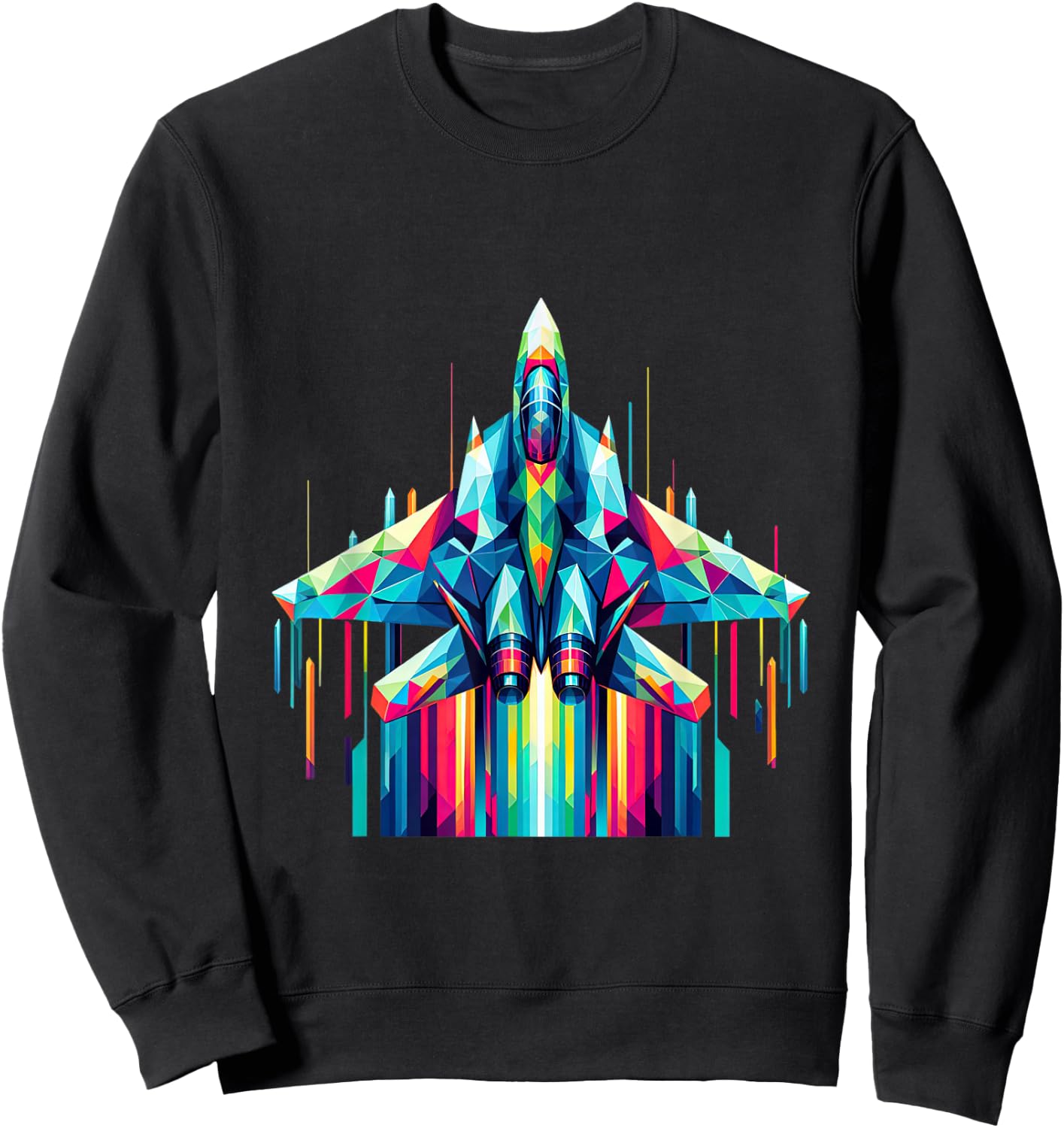 F14 Tomcat Fighter Jet Airplane Rainbow Colorful Rays Sweatshirt - Sweatshirt | Black
